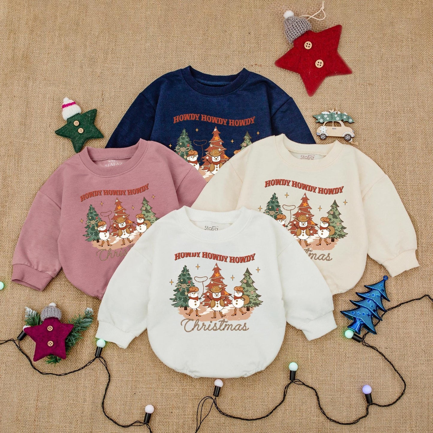 Cute Cowboy Western Christmas Baby Romper Snowman Howdy Christmas Outfit Newborn Infant Holiday Gift Warm Colors