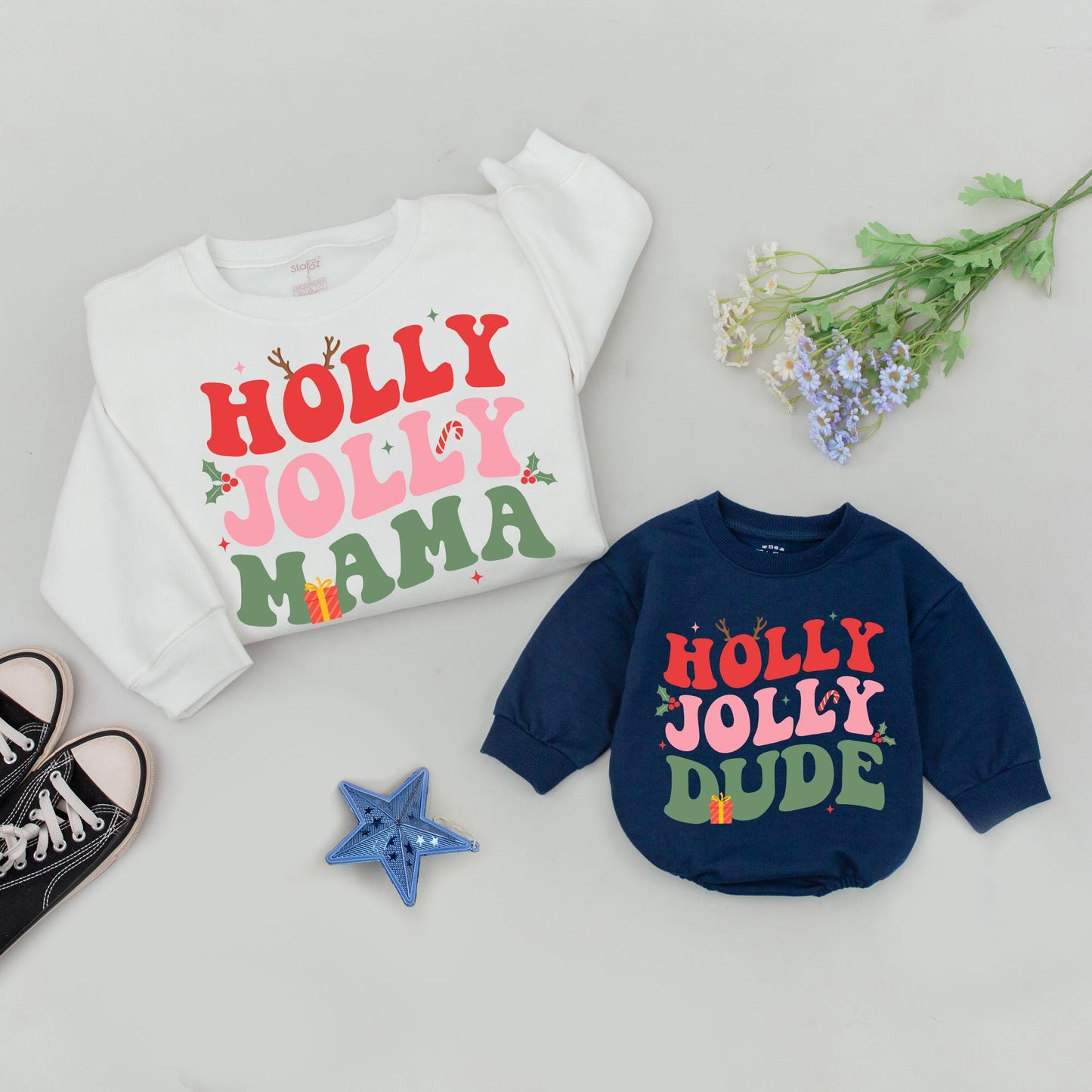 Personalized Holly Jolly Family Christmas Sweatshirt Matching Retro Holiday Crewneck Sweater for Mom Dad Brother Dude Festive Gift