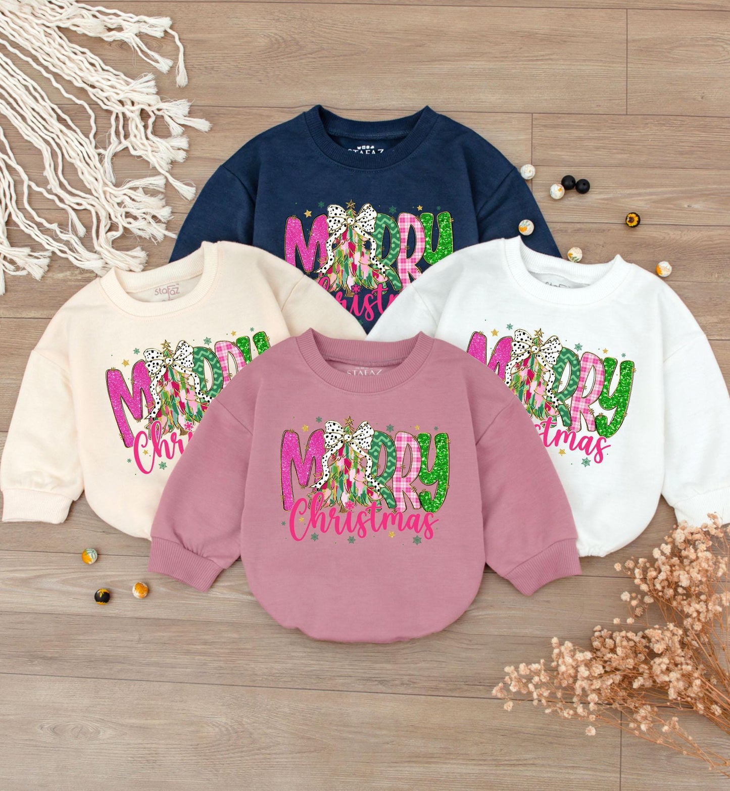Merry Christmas Baby Bodysuit, Colorful Lettering, Cute Holiday Romper Outfit for Girls, Fun First Christmas Gift, Soft Cotton Sweater, Infant Clothes 139