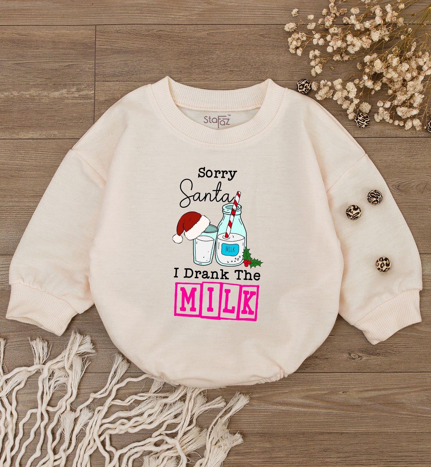Sorry Santa I Drank The Milk Romper Whimsical Christmas Baby Outfit Long Sleeve Bodysuit Cozy Holiday Infant Clothes First Christmas Bodysuit 137