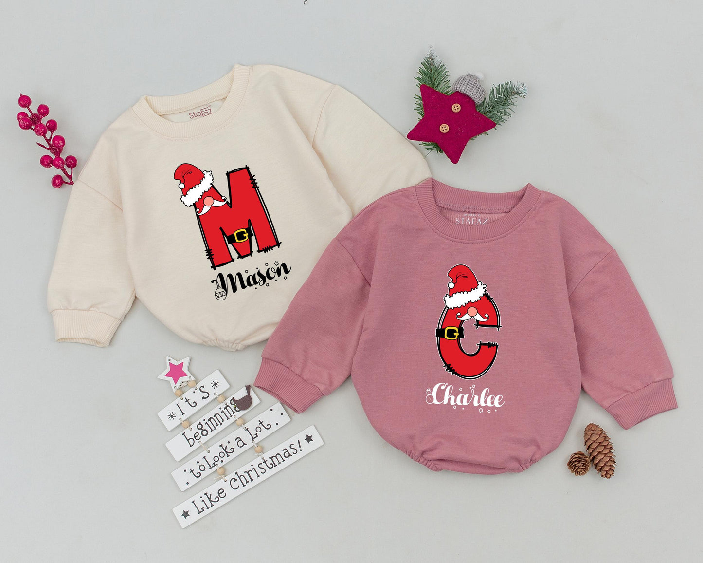 Personalized Name Santa M Christmas Baby Romper First Holiday Celebration Infant Bodysuit Toddler Sweatshirt Playful Festive Outfit Gift