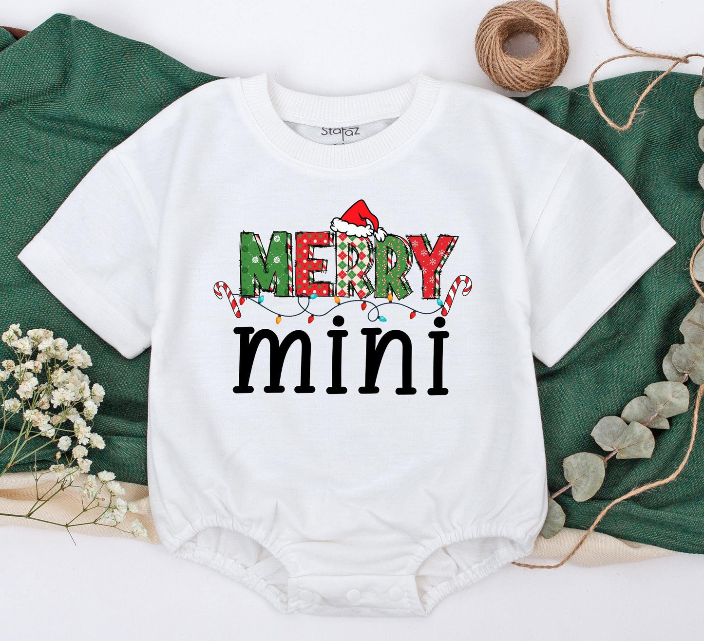 Merry Mama & Mini Matching Christmas Shirts Festive Red Green Squares Snowflake Plaid Santa Hat Candy Cane Lights Family Holiday Outfits Toddler Baby