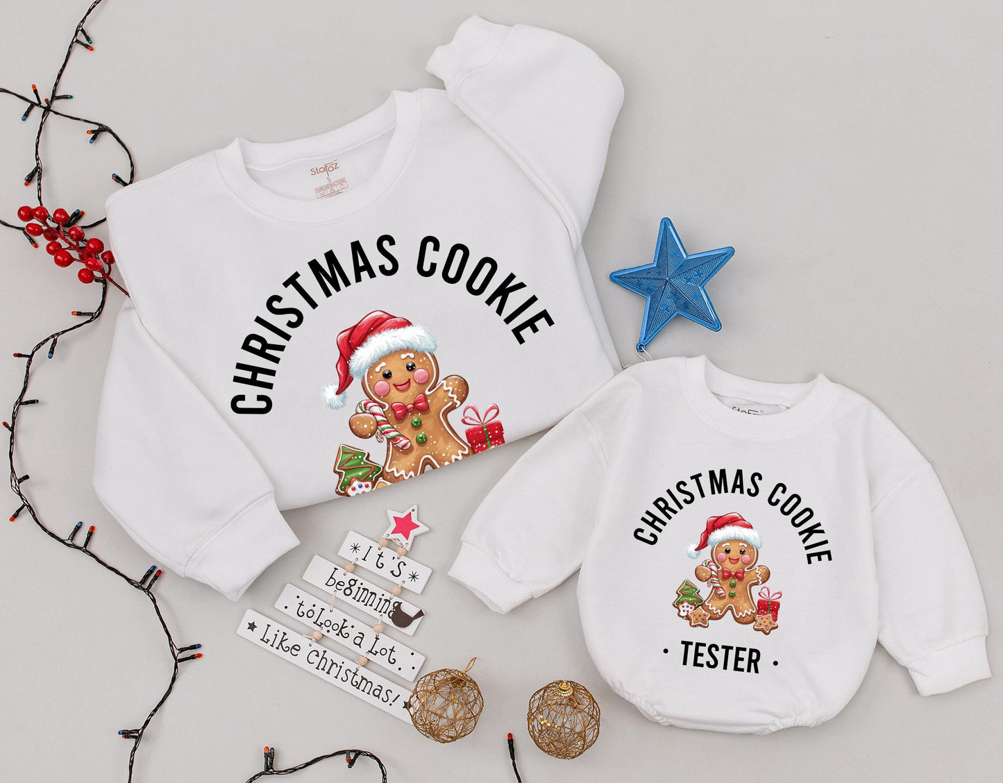 Adorable Christmas Cookie Baker & Tester Matching Sweatsuit for Mom and Baby Gingerbread Character Festive Holiday Outfit