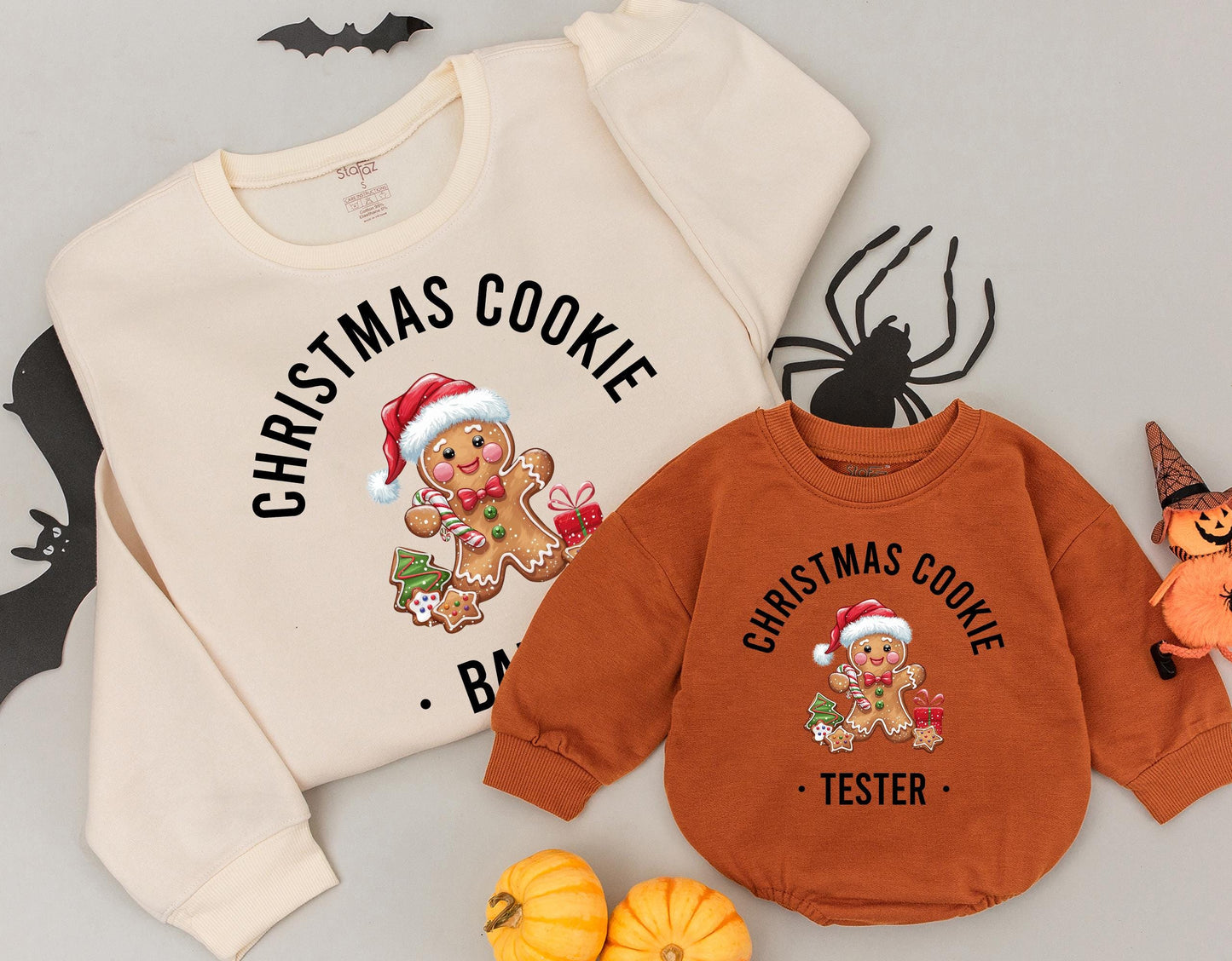 Adorable Christmas Cookie Baker & Tester Matching Sweatsuit for Mom and Baby Gingerbread Character Festive Holiday Outfit