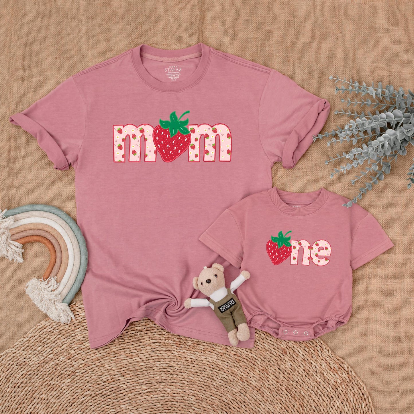 Berry Sweet First Birthday Family Matching Shirts & Romper Strawberry Design Mommy Dad Brother One Year Outfit