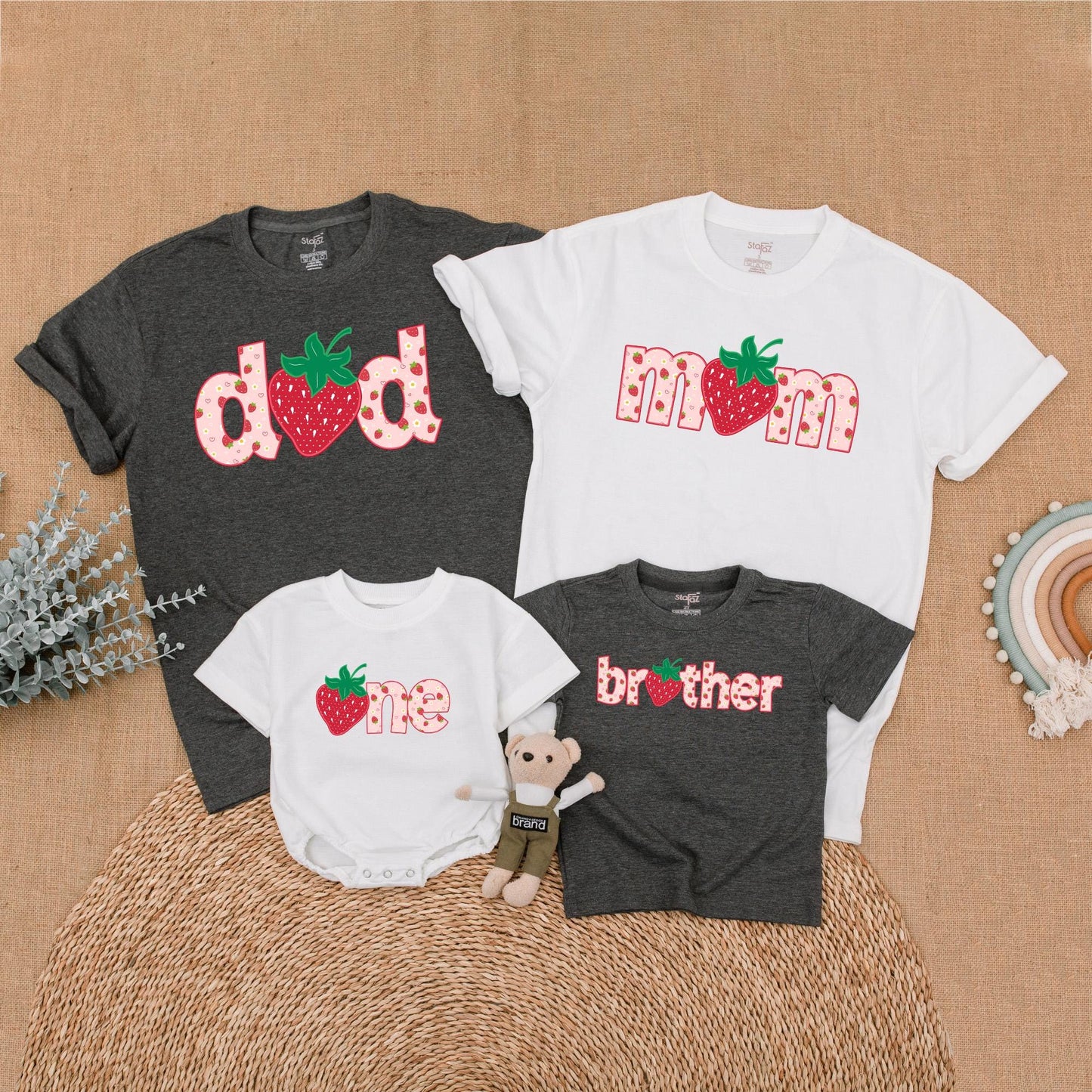 Berry Sweet First Birthday Family Matching Shirts & Romper Strawberry Design Mommy Dad Brother One Year Outfit