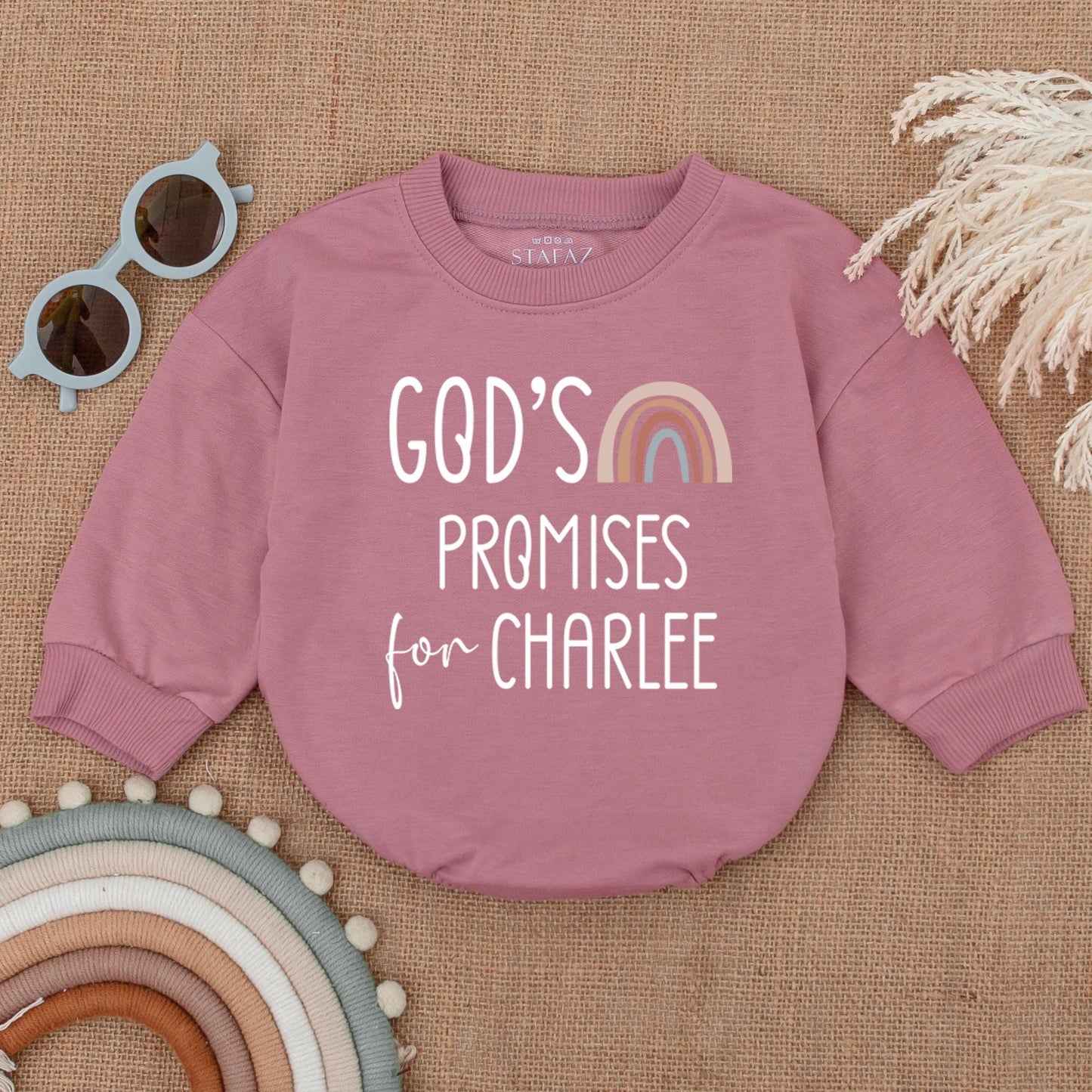 Personalized God's Promise Baby Romper with Rainbow, Baby Girl/Boy Announcement Bodysuit, Religious Gift, Baby Shower Present, Newborn Clothes (137 chars)