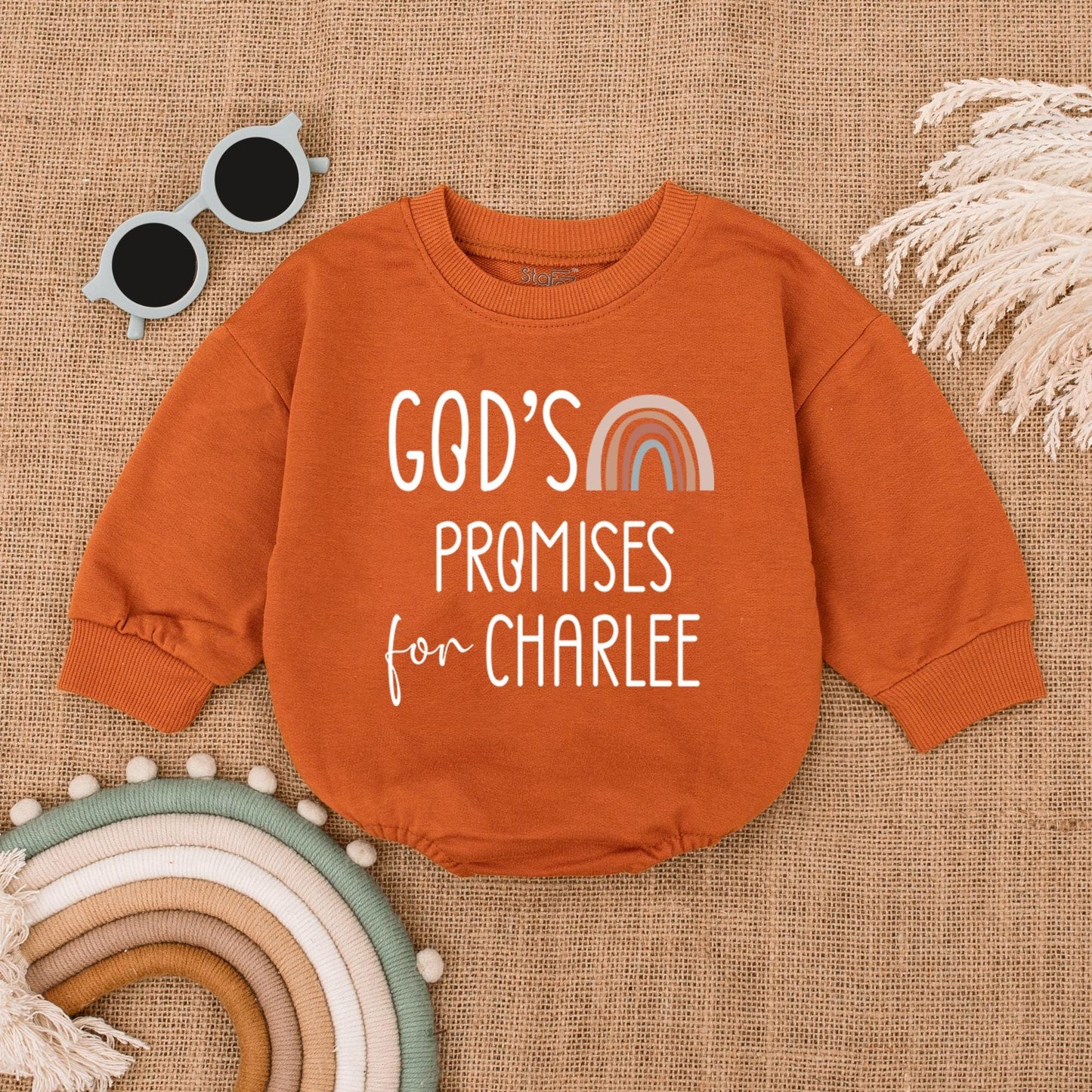 Personalized God's Promise Baby Romper with Rainbow, Baby Girl/Boy Announcement Bodysuit, Religious Gift, Baby Shower Present, Newborn Clothes (137 chars)