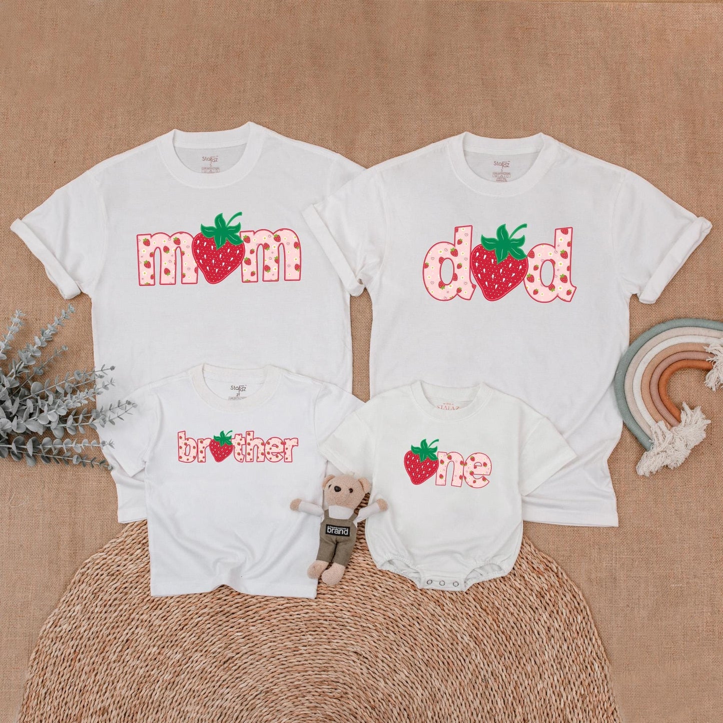 Berry Sweet First Birthday Family Matching Shirts & Romper Strawberry Design Mommy Dad Brother One Year Outfit