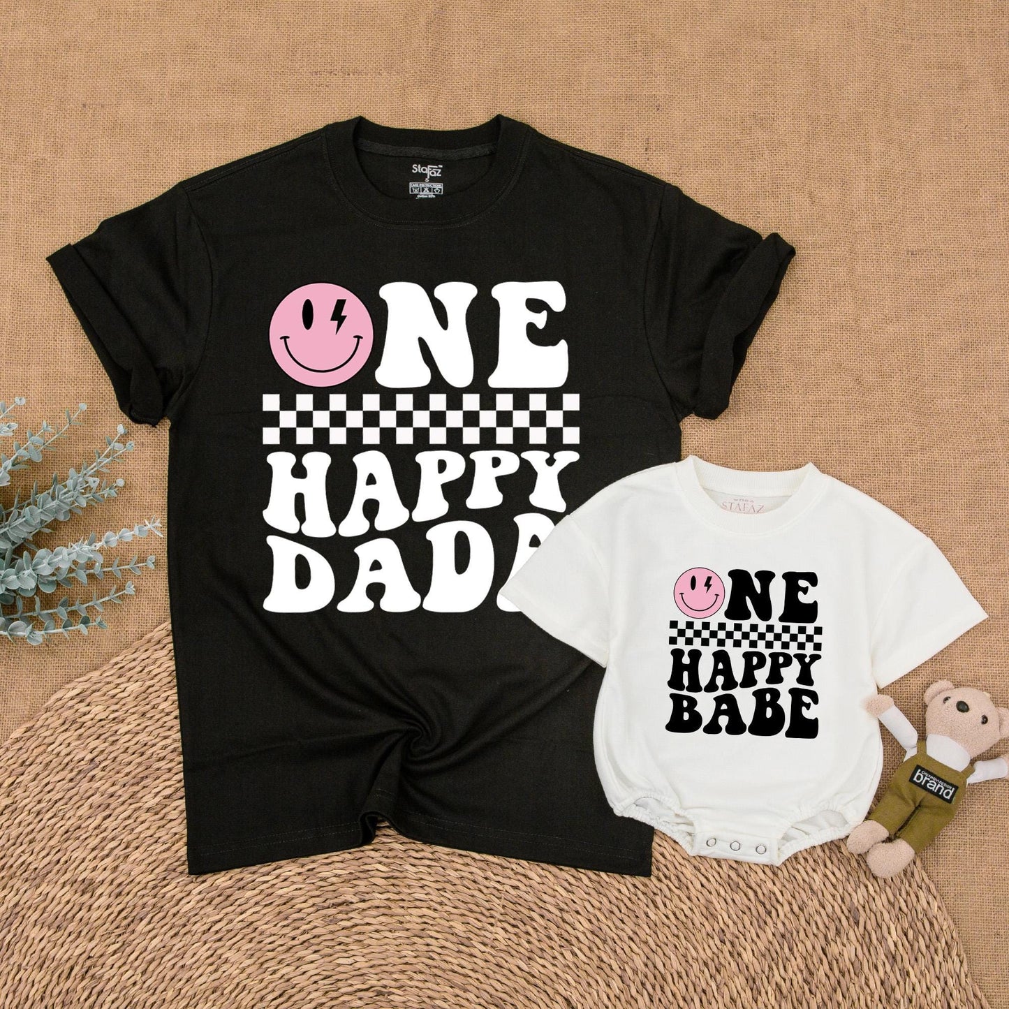 One Happy Babe Birthday Matching Family Shirt Retro Smiley Face Lightning Bolt Girl Outfit