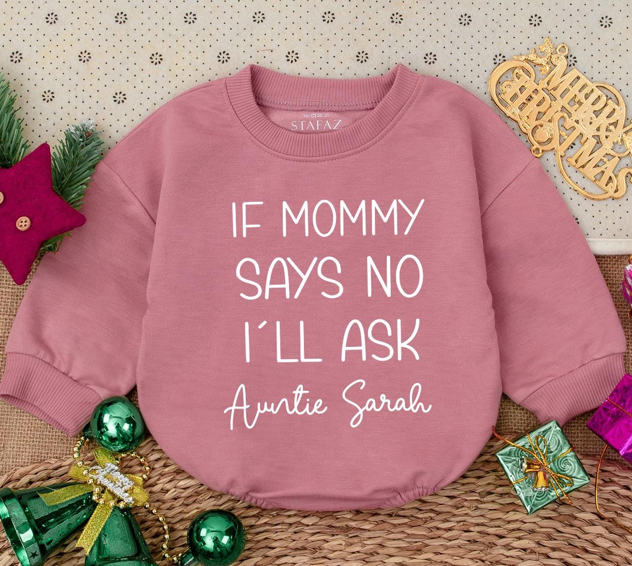 If Mommy Says No I'll Ask Auntie Sarah Baby Bodysuit Custom Pregnancy Announcement Gift Set Newborn
