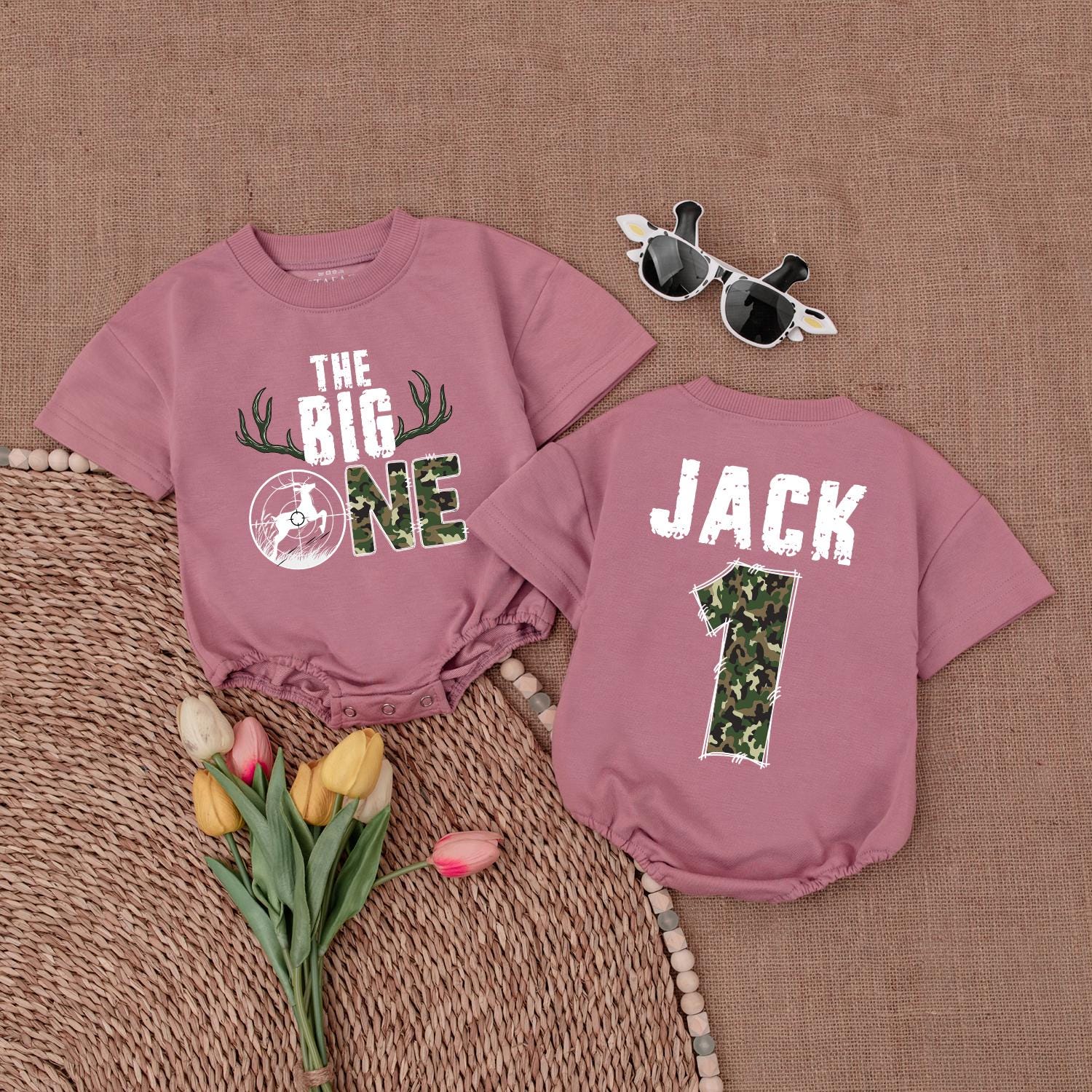 The Big One Hunting Birthday Romper Boys Deer Hunting Baby Bodysuit First Birthday Outfit Wild One 1st Birthday Boys Cotton Comfortable Outdoor Adventure Gift