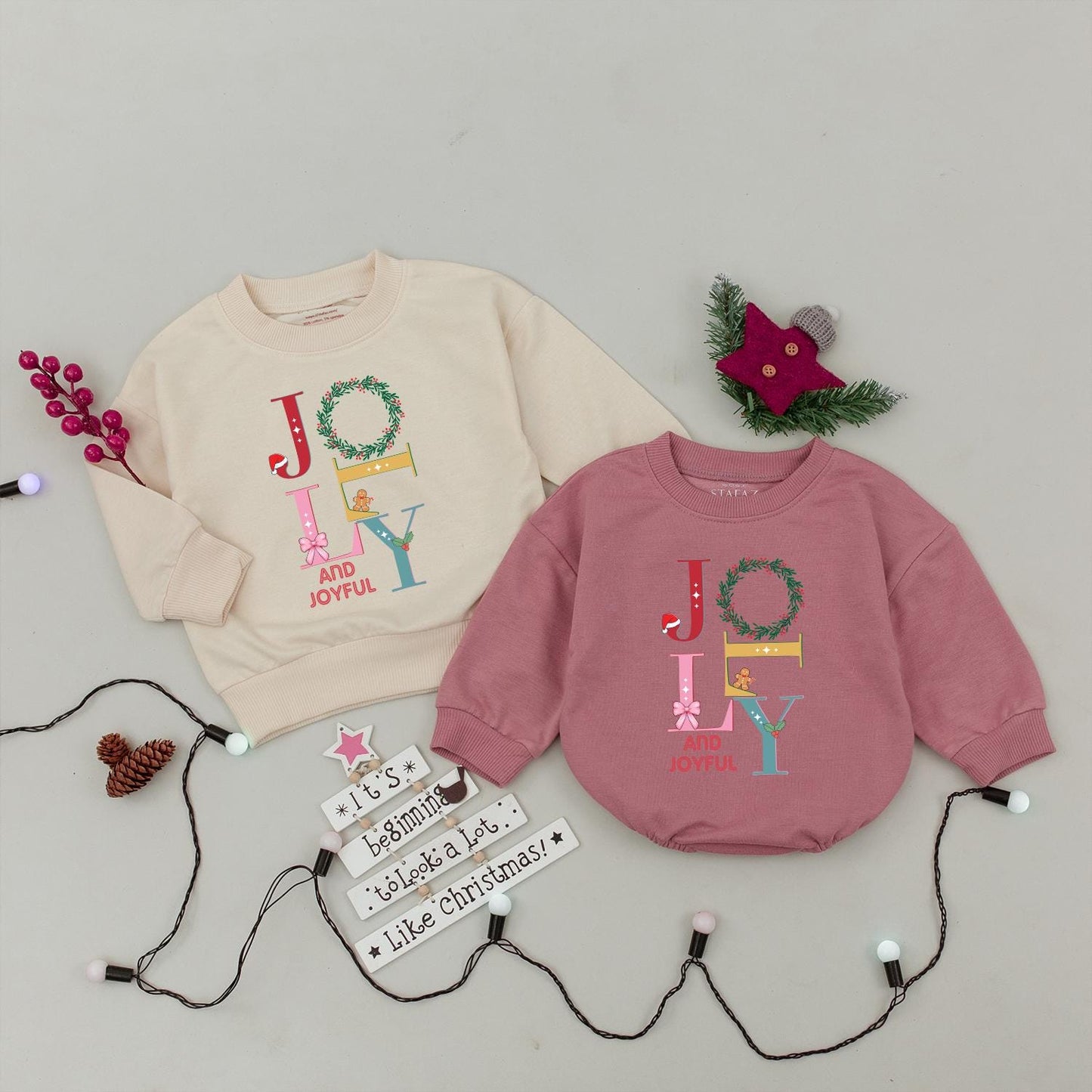 Jolly and Joyful Christmas Sweatshirt Family Matching Outfit, Retro Xmas Crewneck for Women & Kids, Holiday Gift, Fun Winter Sweater, Colorful Jolly Design
