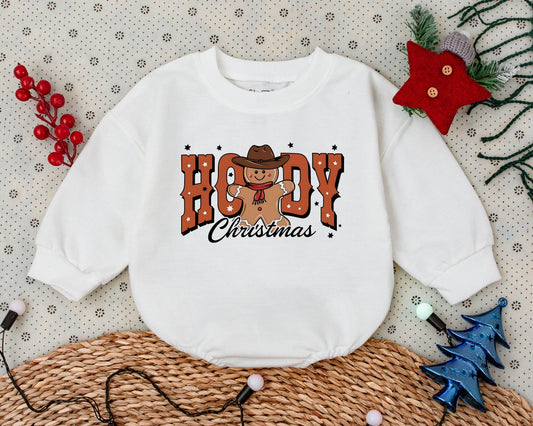 Howdy Christmas Baby Bubble Romper Western Cowboy Gingerbread Design First Holiday Celebration Outfit Toddler Infant Winter Shower Gift Clothes