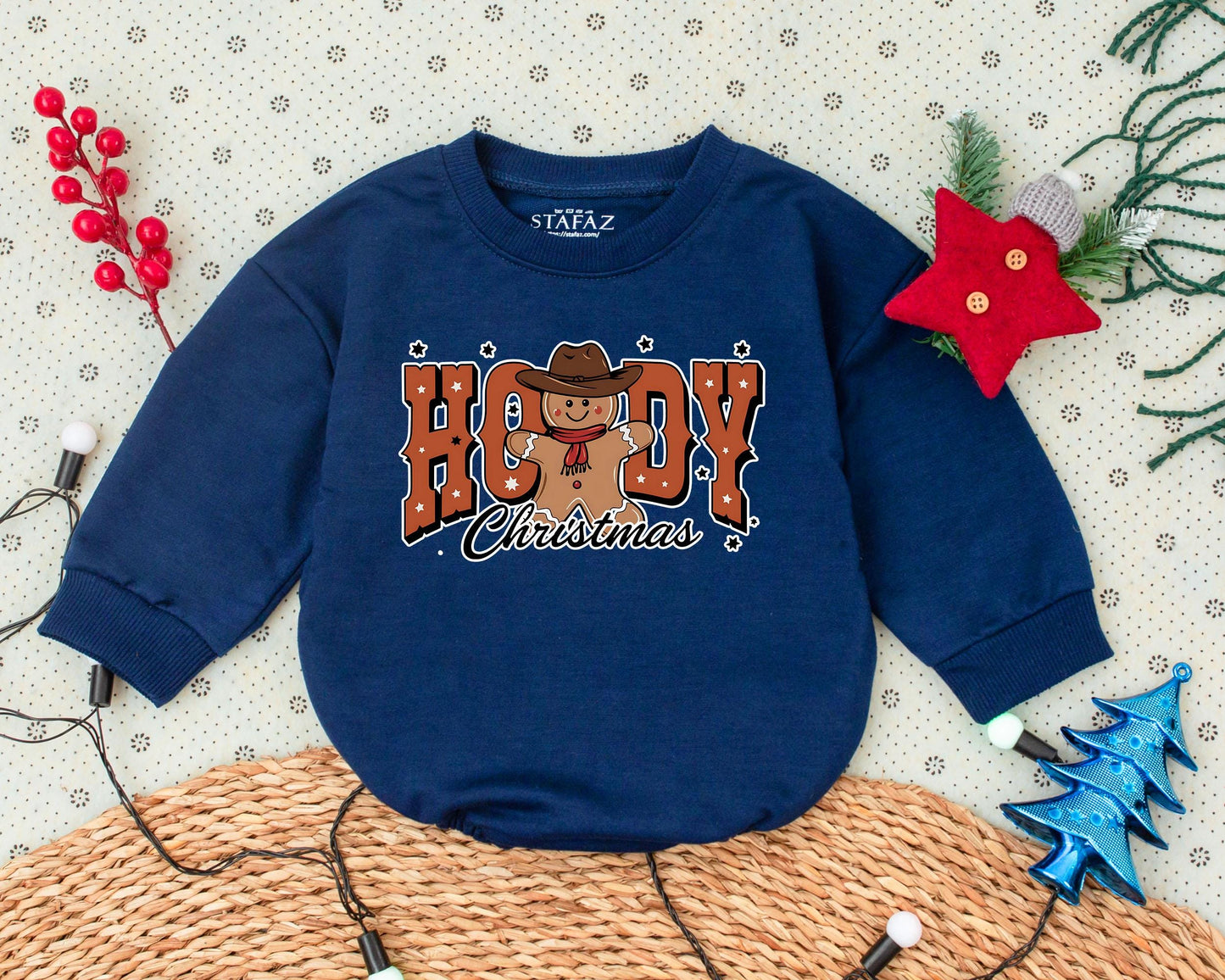 Howdy Christmas Baby Bubble Romper Western Cowboy Gingerbread Design First Holiday Celebration Outfit Toddler Infant Winter Shower Gift Clothes