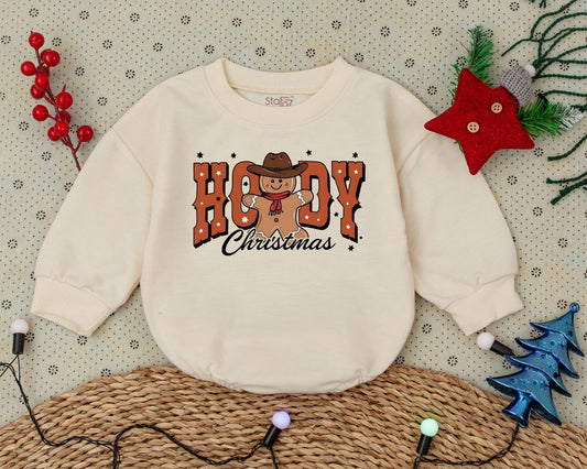 Howdy Christmas Baby Bubble Romper Western Cowboy Gingerbread Design First Holiday Celebration Outfit Toddler Infant Winter Shower Gift Clothes