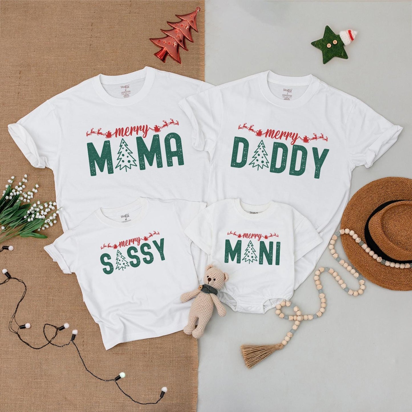Merry Christmas Family Matching Shirts: Mama, Mini & More! Santa Sleigh Outfit, Cute Holiday Tee, Soft Cotton Blend, Festive Xmas Party, Baby Toddler Clothes
