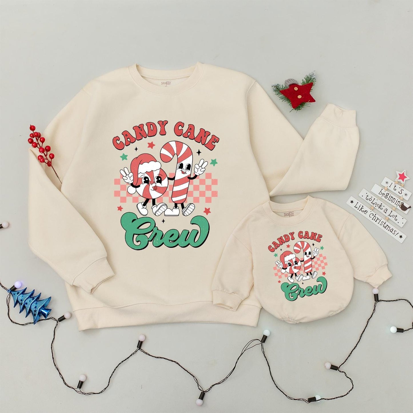 Retro Candy Cane Crew Christmas Sweatshirt: Vintage Holiday Fun for the Family, Baby's First Xmas, Soft & Comfy Christmas Gift for Kids 138 chars