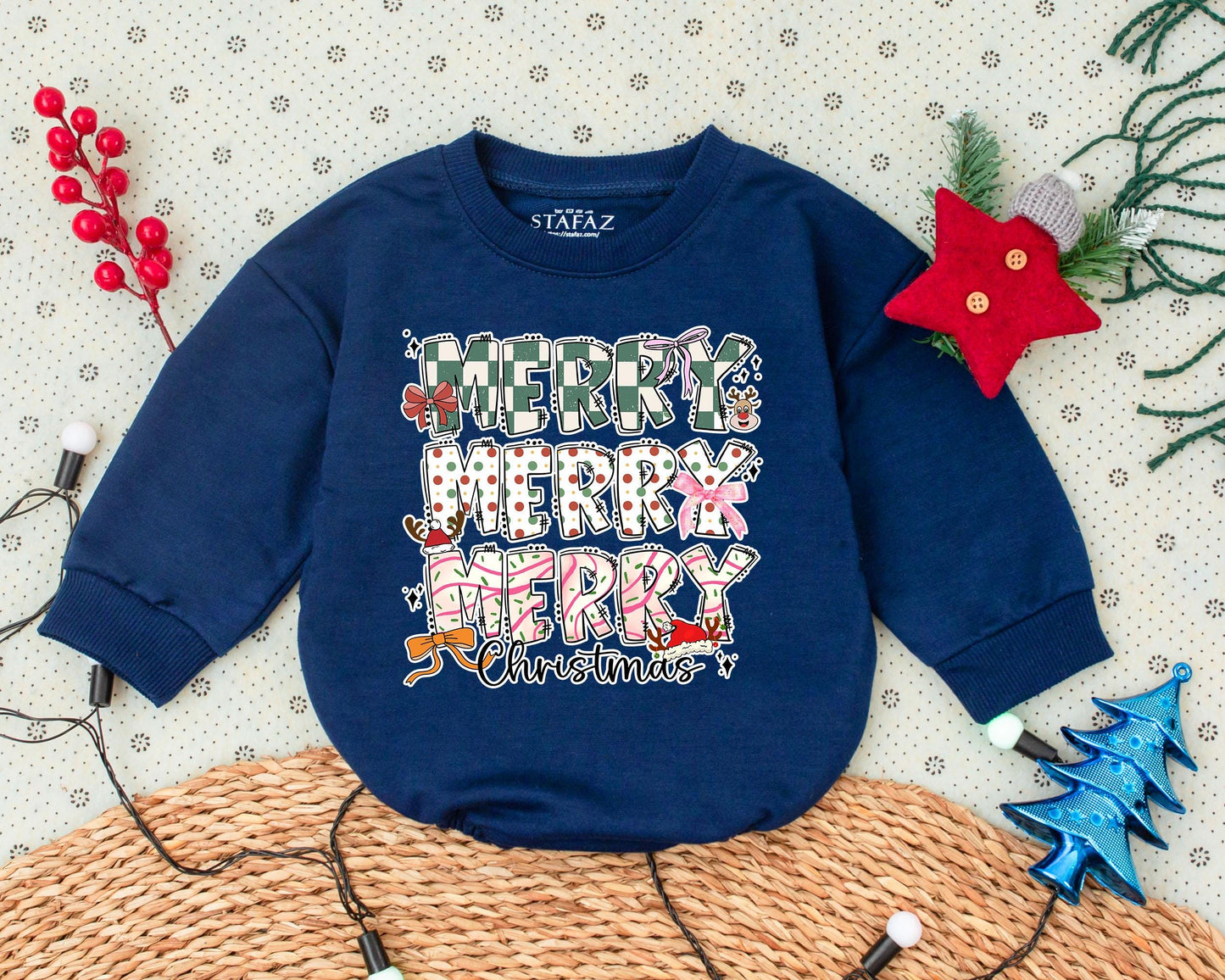 Merry Christmas Baby Romper with Playful Pink Checkerboard Reindeer First Holiday Outfit for Toddler Girl Soft Cozy Vintage Infant Gift