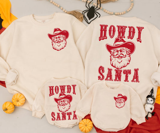Howdy Santa Christmas Sweatshirt Toddler Outfit, Retro Cowboy Xmas Kids Romper, Cute Western Holiday Sweater, Baby Gift, Merry Christmas Y'all Clothing