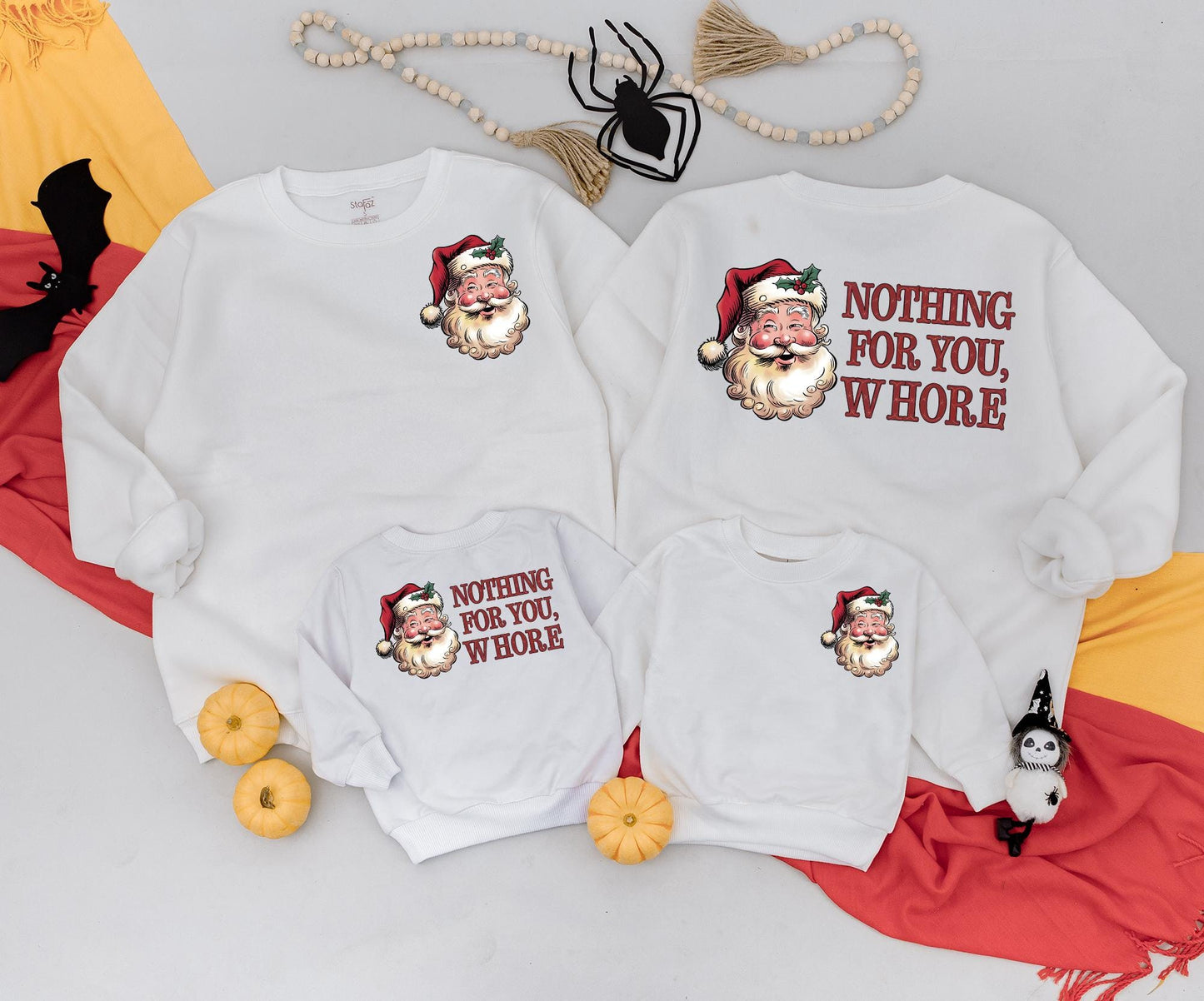 Funny Santa Claus 'Nothing For You Whore' Sweatshirt Retro Christmas Family Matching Outfit Baby Romper