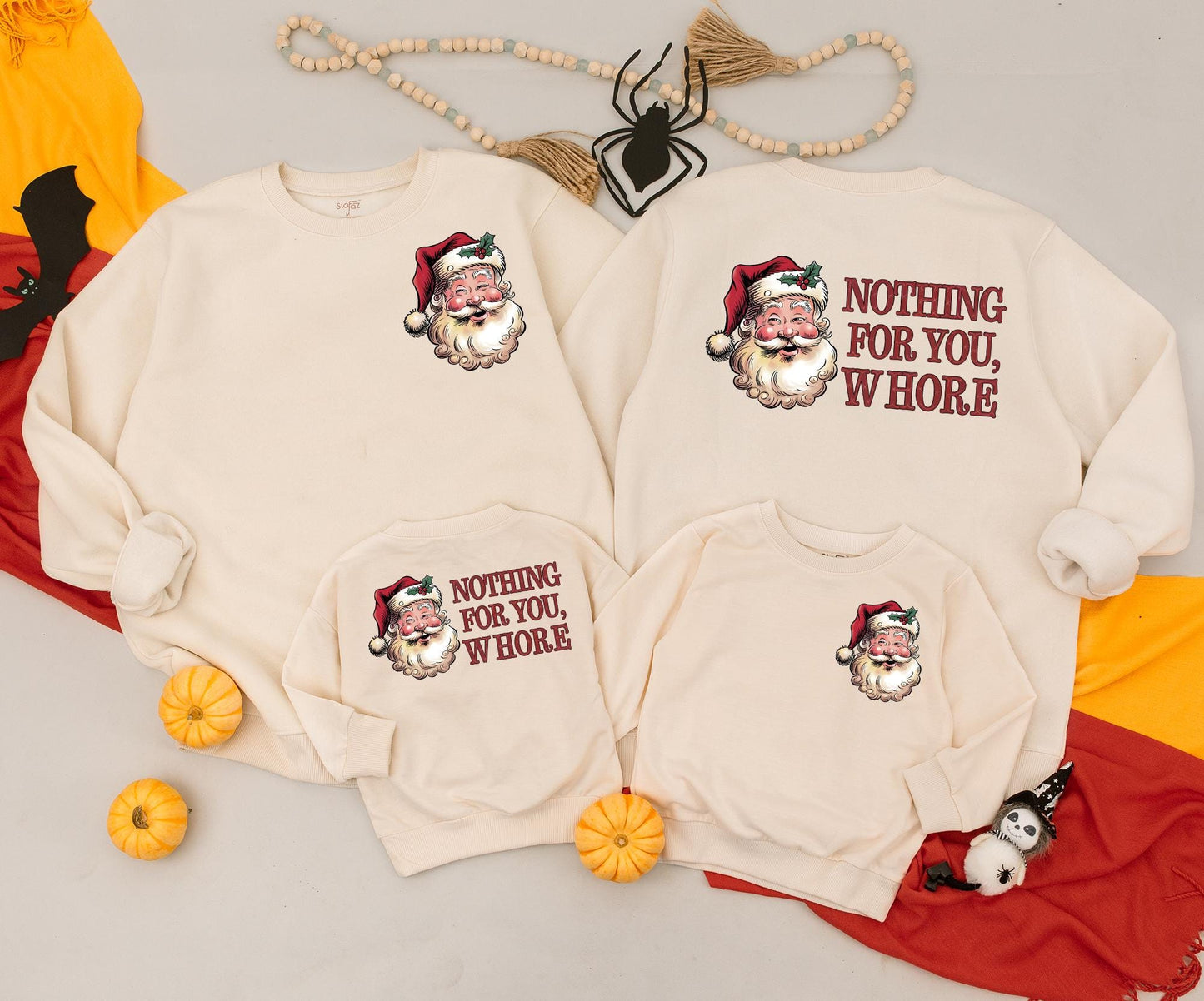 Funny Santa Claus 'Nothing For You Whore' Sweatshirt Retro Christmas Family Matching Outfit Baby Romper