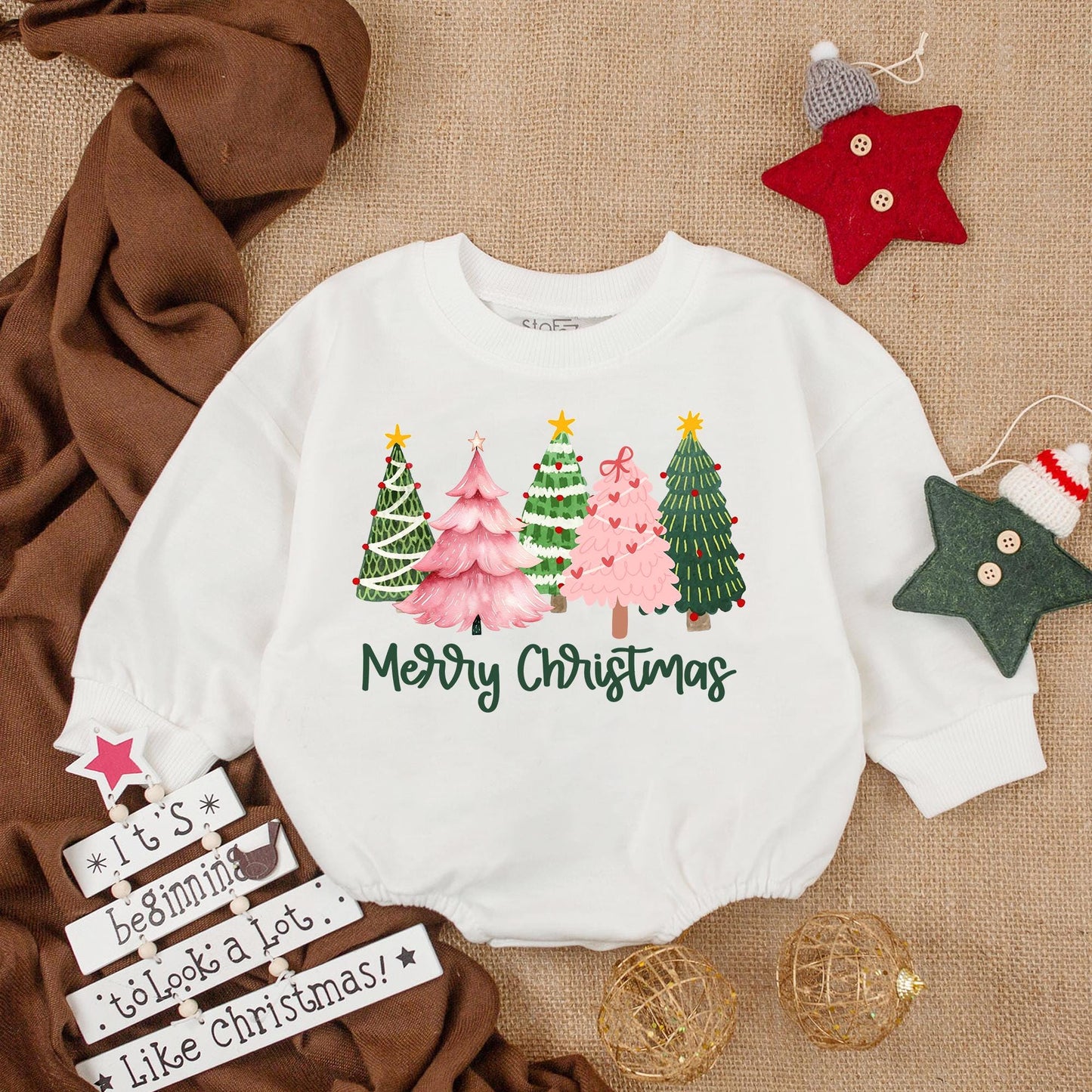 Merry Christmas Baby Girl Bubble Romper Outfit with Festive Tree Design Newborn & Infant Holiday Clothes