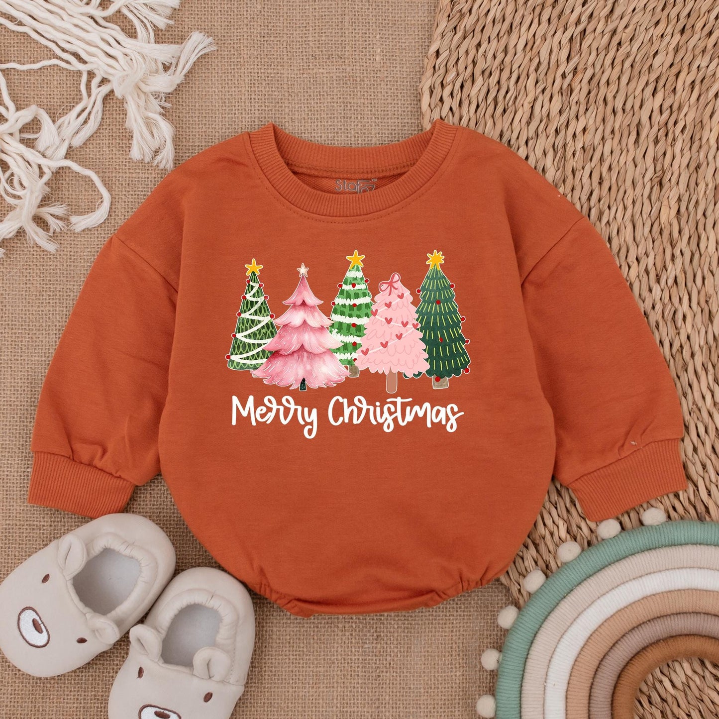 Merry Christmas Baby Girl Bubble Romper Outfit with Festive Tree Design Newborn & Infant Holiday Clothes