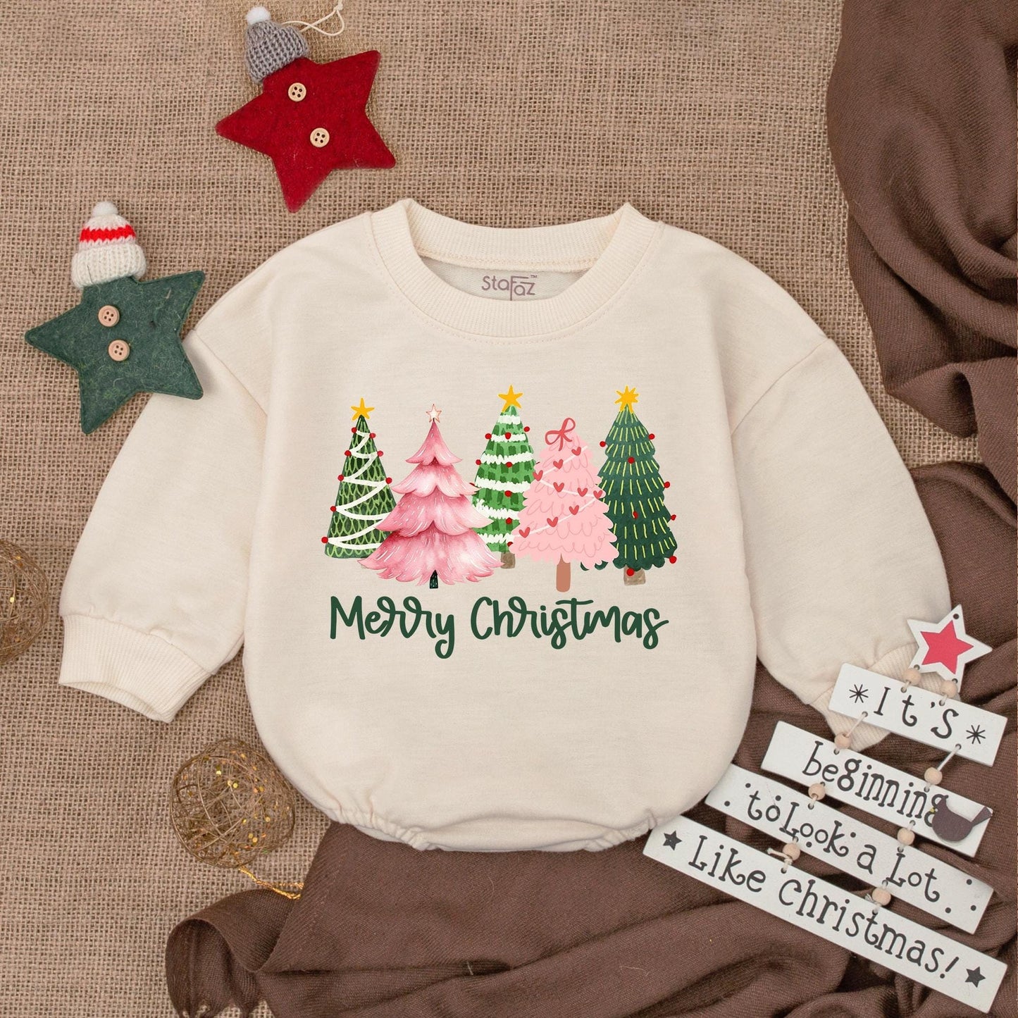 Merry Christmas Baby Girl Bubble Romper Outfit with Festive Tree Design Newborn & Infant Holiday Clothes