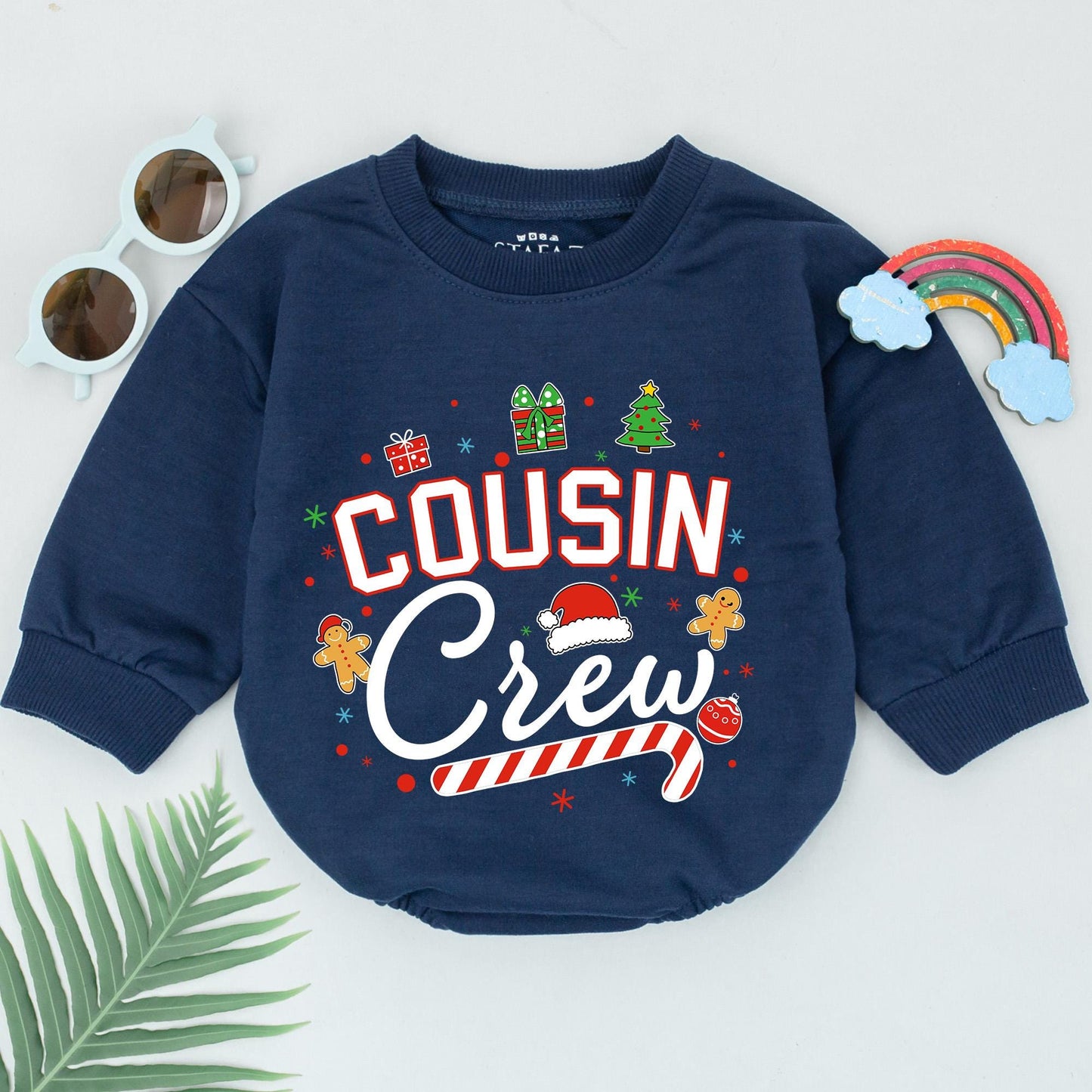 Cousin Crew Christmas Romper Retro Baby Bodysuit Festive Vintage Holiday Outfit First Christmas Gift Gingerbread Tree Snowflakes Fun