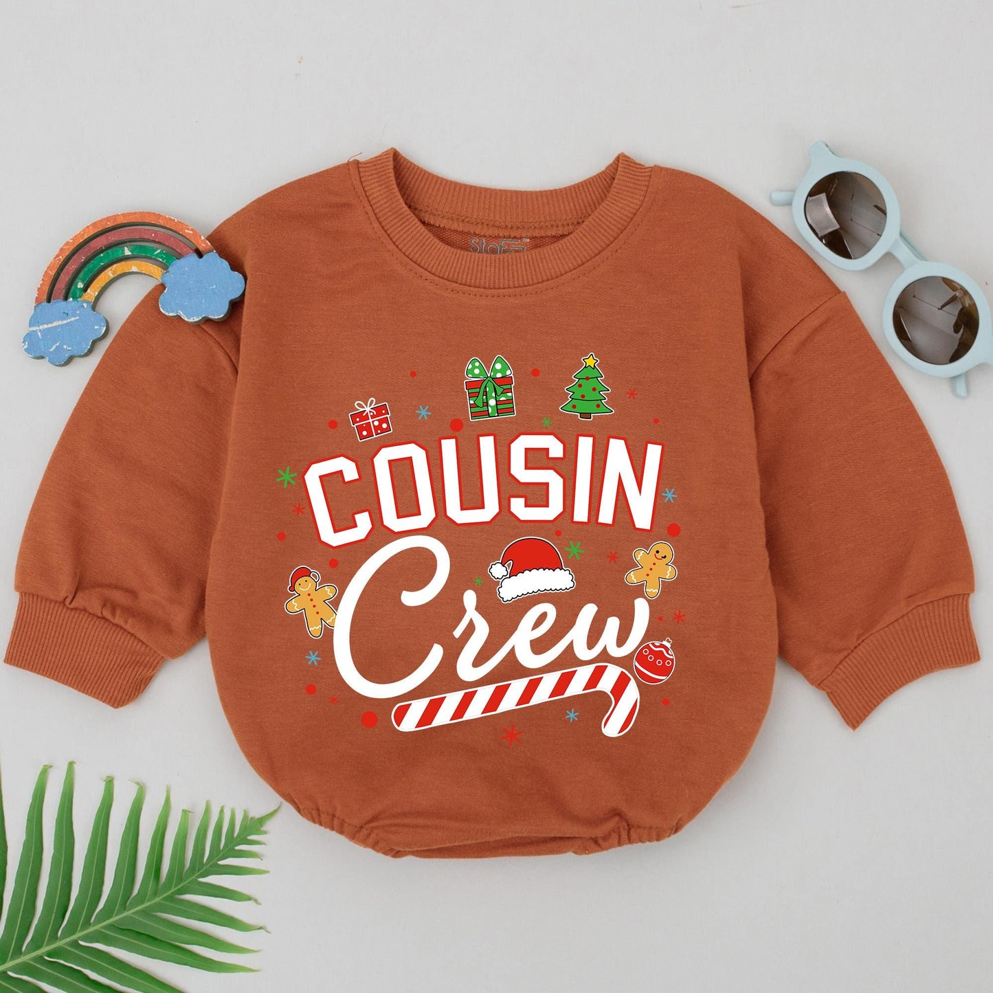 Cousin Crew Christmas Romper Retro Baby Bodysuit Festive Vintage Holiday Outfit First Christmas Gift Gingerbread Tree Snowflakes Fun