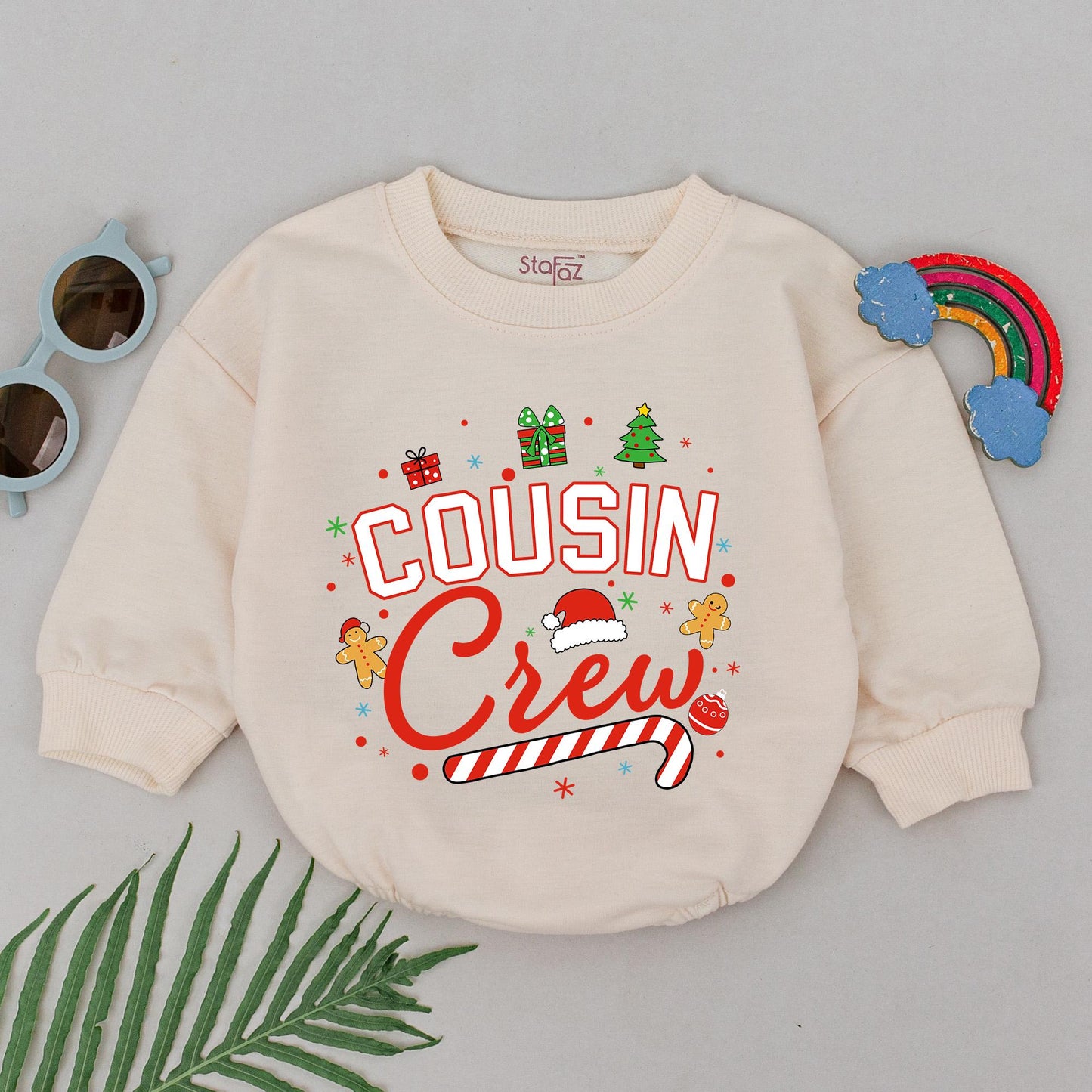 Cousin Crew Christmas Romper Retro Baby Bodysuit Festive Vintage Holiday Outfit First Christmas Gift Gingerbread Tree Snowflakes Fun