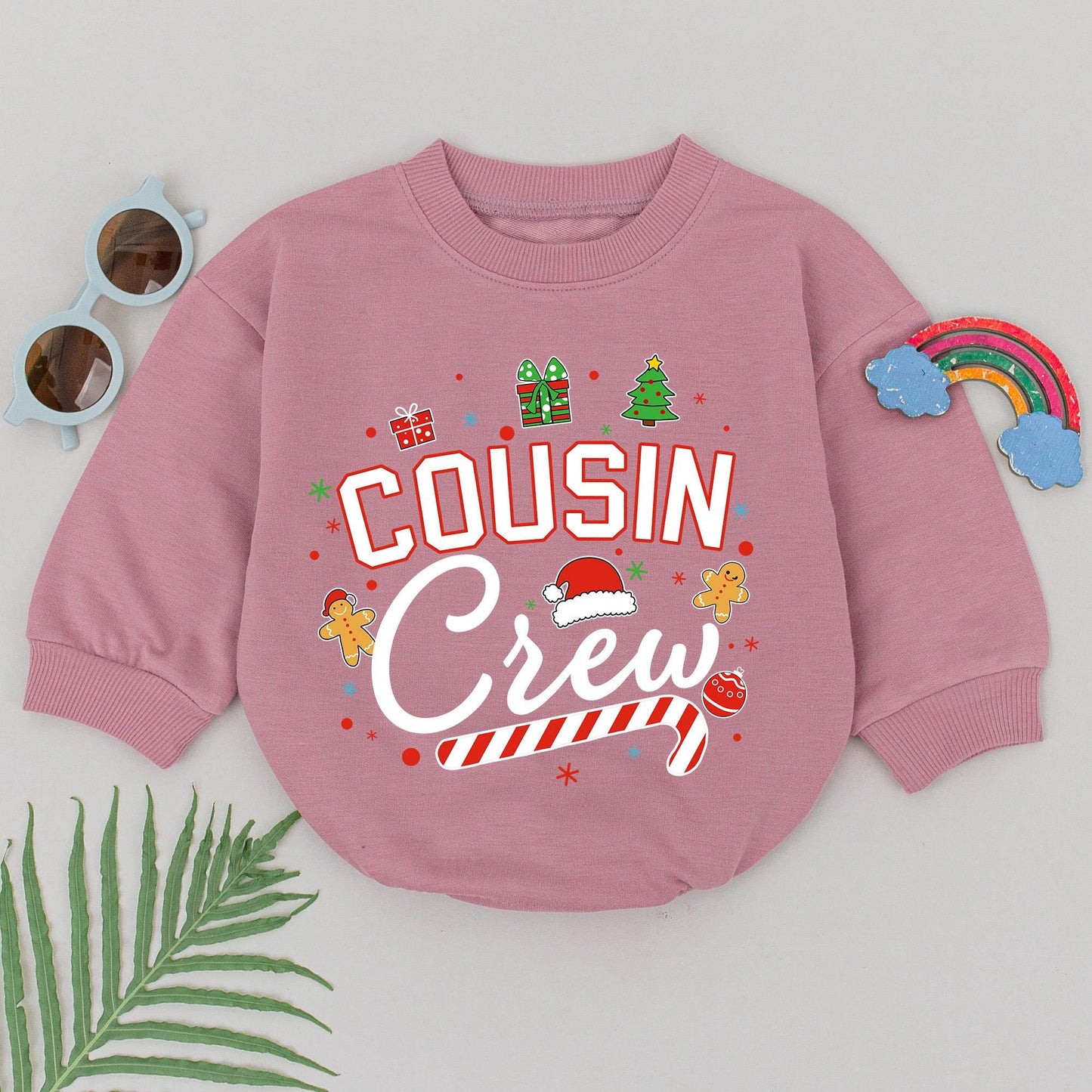 Cousin Crew Christmas Romper Retro Baby Bodysuit Festive Vintage Holiday Outfit First Christmas Gift Gingerbread Tree Snowflakes Fun