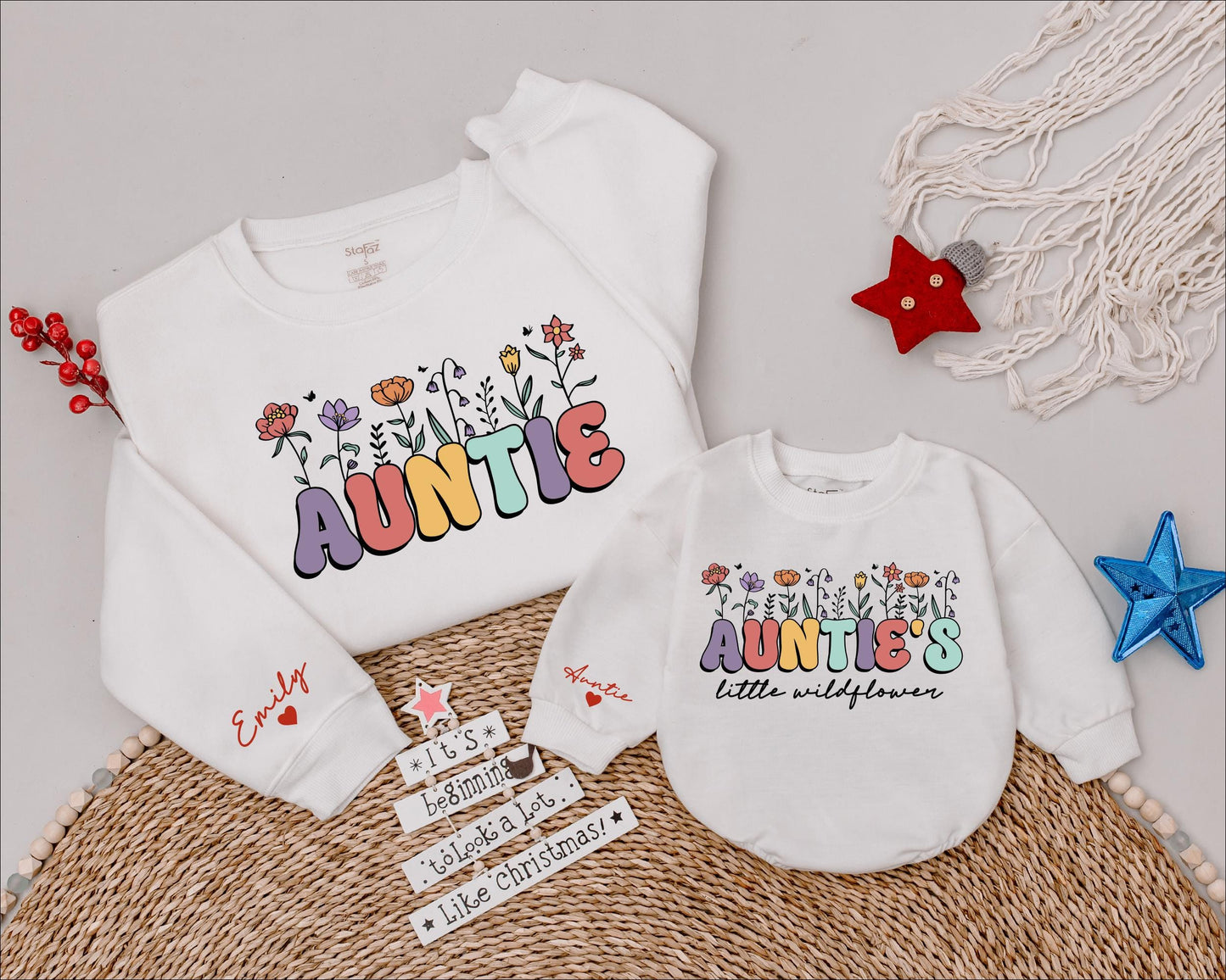 Auntie's Bestie Matching Baby Shirt for Aunt and Niece Nephew Sweatshirts Whimsical Pastel Floral New Baby Announcement Gift