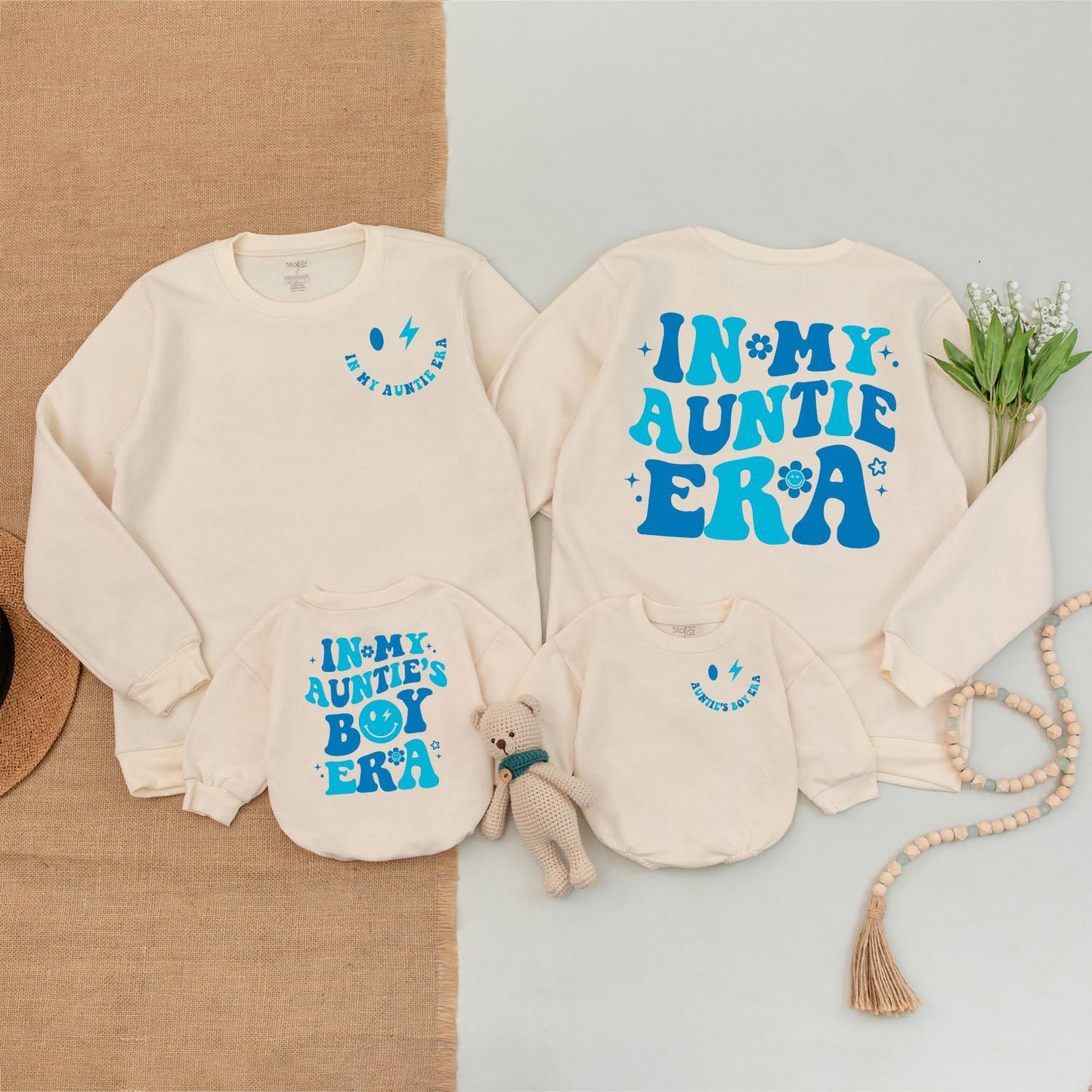 In My Auntie's Boy Era Retro Matching Outfit for Cool Nephew! 70s Vibe Baby Romper, Auntie And Nephew Fun, Baby Shower Gift, Vintage-Inspired, Blue