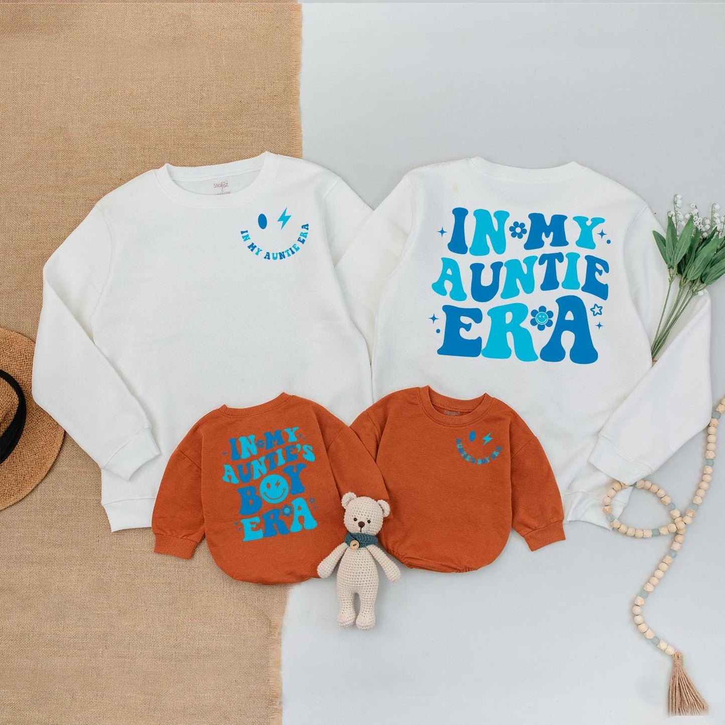 In My Auntie's Boy Era Retro Matching Outfit for Cool Nephew! 70s Vibe Baby Romper, Auntie And Nephew Fun, Baby Shower Gift, Vintage-Inspired, Blue