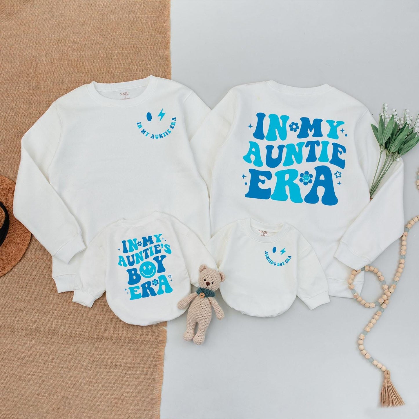 In My Auntie's Boy Era Retro Matching Outfit for Cool Nephew! 70s Vibe Baby Romper, Auntie And Nephew Fun, Baby Shower Gift, Vintage-Inspired, Blue