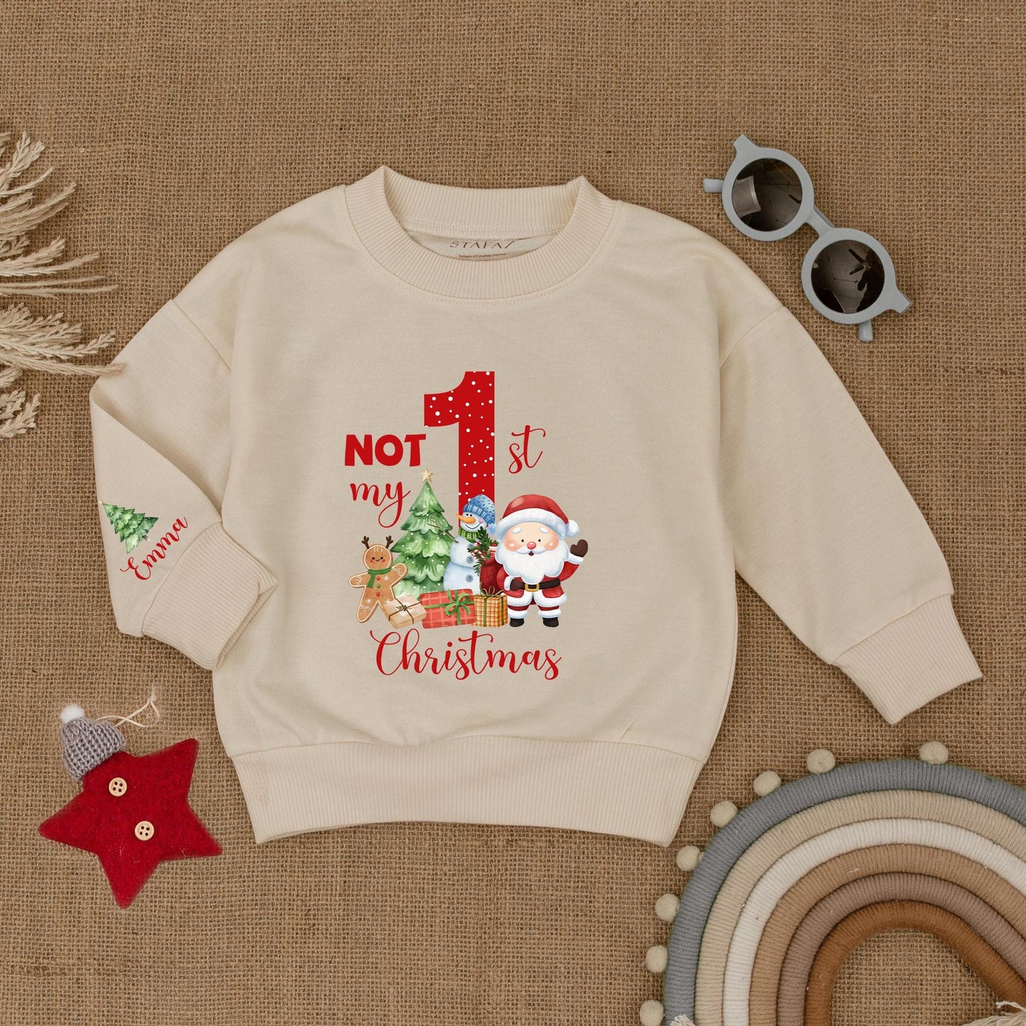 Festive 1st Christmas Toddler Sweatshirt: NOT My Christmas! Personalized Holiday Shirt with Santa, Tree & More! Cozy Winter Outfit for Baby Showers (138 chars)