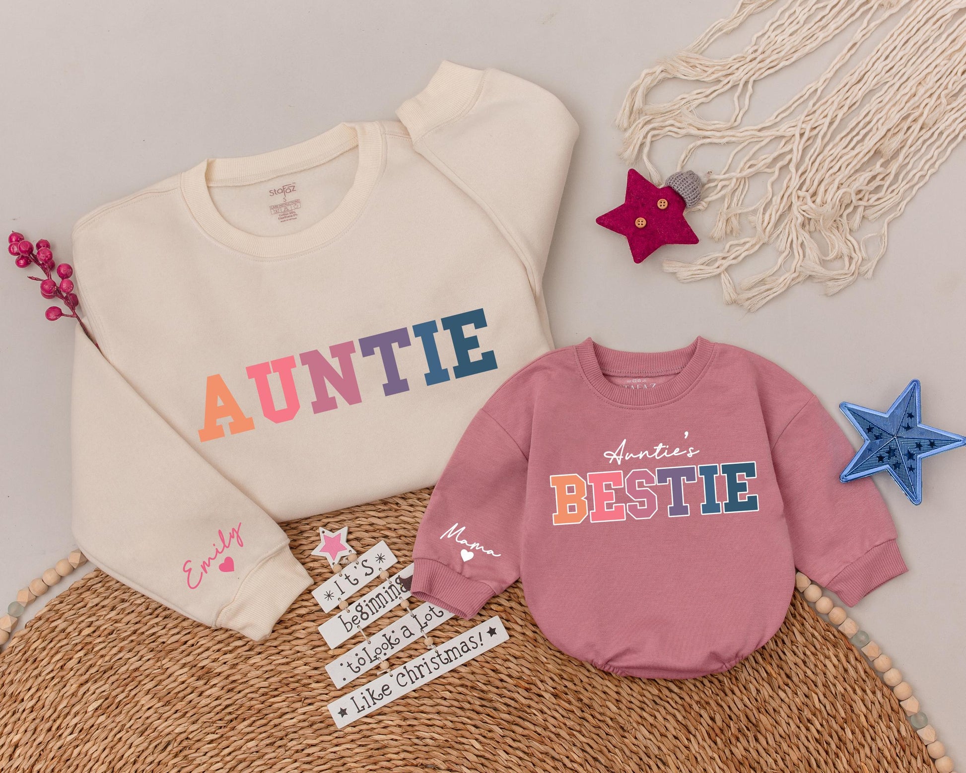 Auntie & Auntie's Bestie Matching Sweatshirts Playful Multicolored Family Love Gifts for Auntie