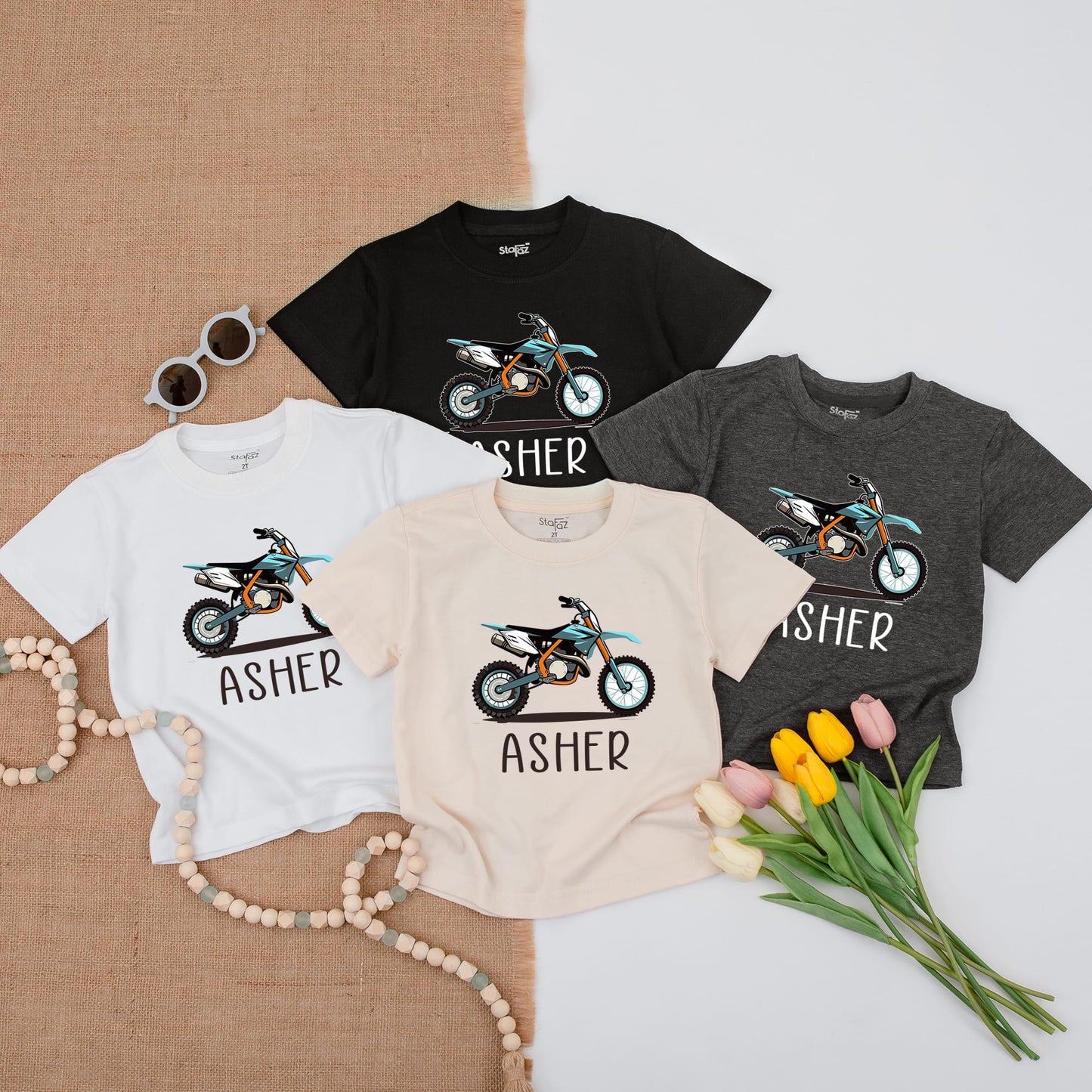 Custom Name Dirt Bike Wheelie Toddler Tee Racing Off Road Birthday Boy Gift Comfort Cotton
