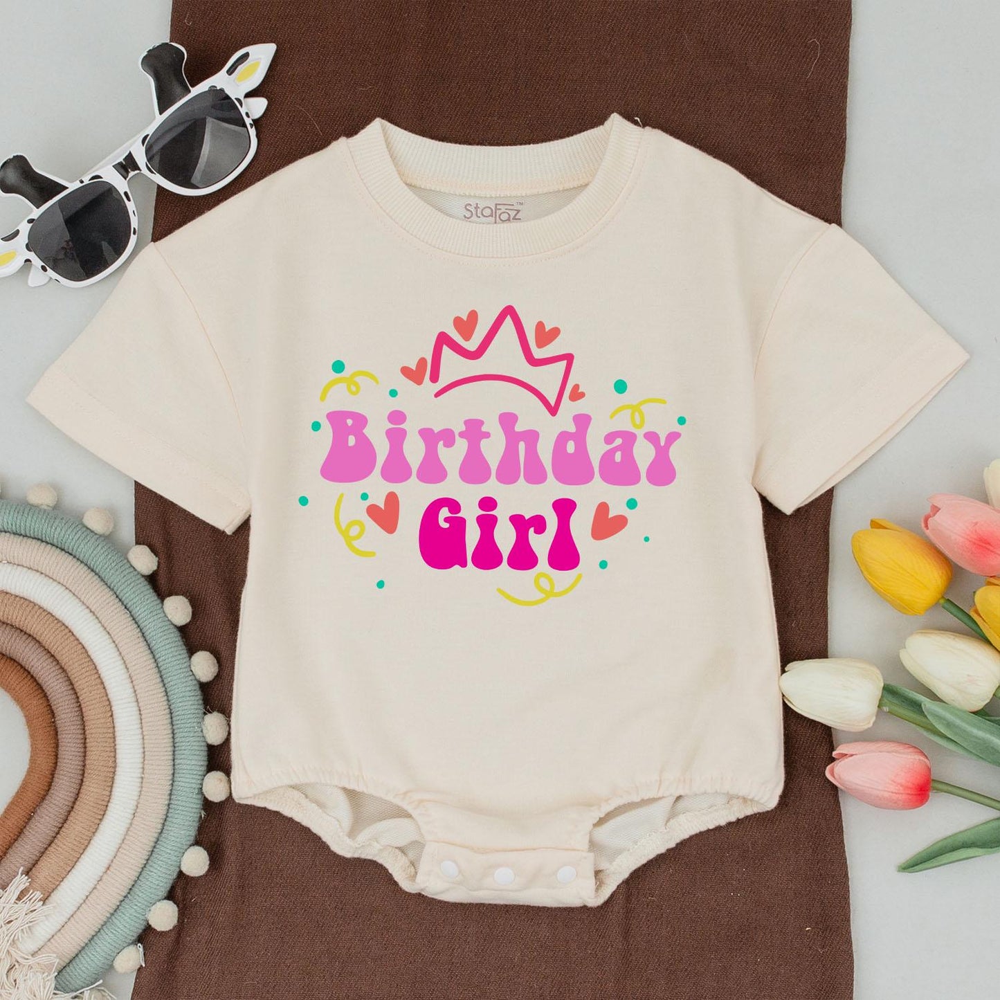 Matching Birthday Girl Family Shirts - Crown Design in Teal Pink Orange Colors - Baby Bodysuit & Tee Outfit