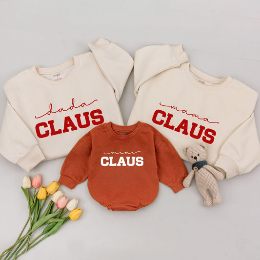 Matching Family Christmas Shirts Dada Mama Mini Claus Red Ink Modern Bold Design Festive Holiday Outfits Comfortable Santa Sweatshirts for Everyone
