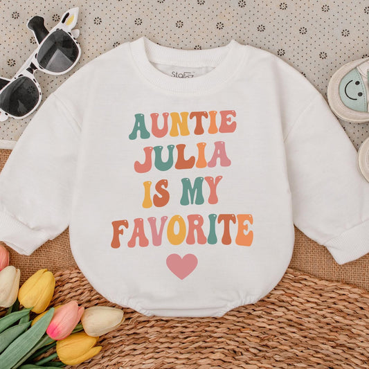 Auntie Julia Is My Favorite Baby Romper, Cute Infant Bodysuit Gift for Niece/Nephew, Funny Baby Clothes, Pregnancy Announcement