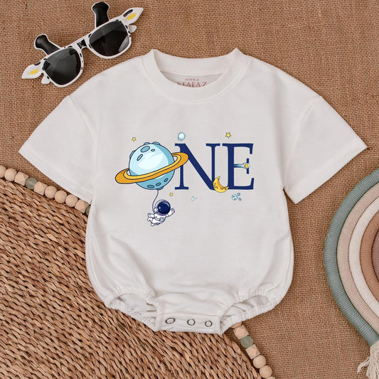 My First Trip to Space! Baby Boy 1st Birthday Romper with Astronaut & Planet Whimsical One Birthday Outfit Moon Star Soft Cotton Gift 136 chars