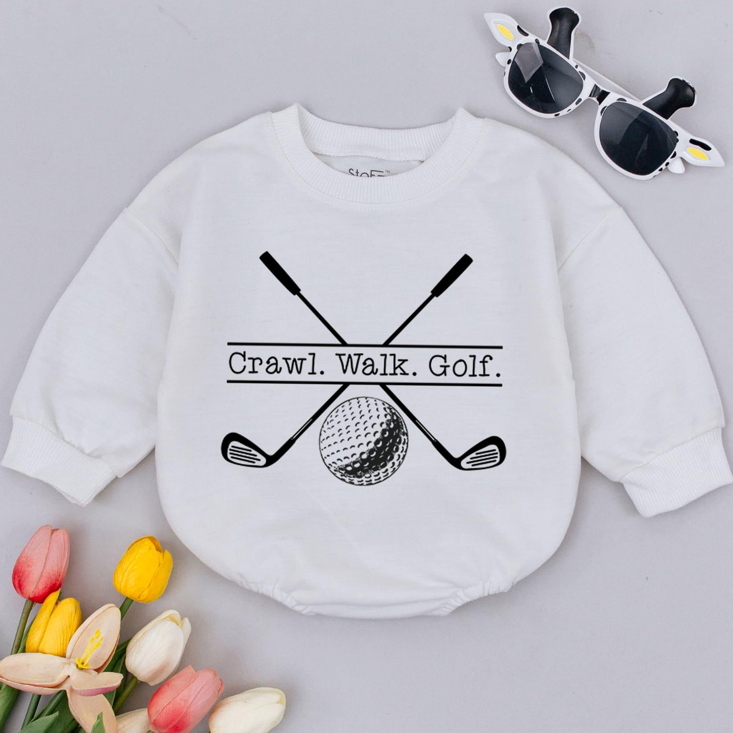 Crawl Walk Golf Baby Romper Funny Golfer Newborn Bodysuit Gift Set Cute Baby Shower Present Golfing Buddy Dad's Caddy Outfit Father's Day Clothes 134
