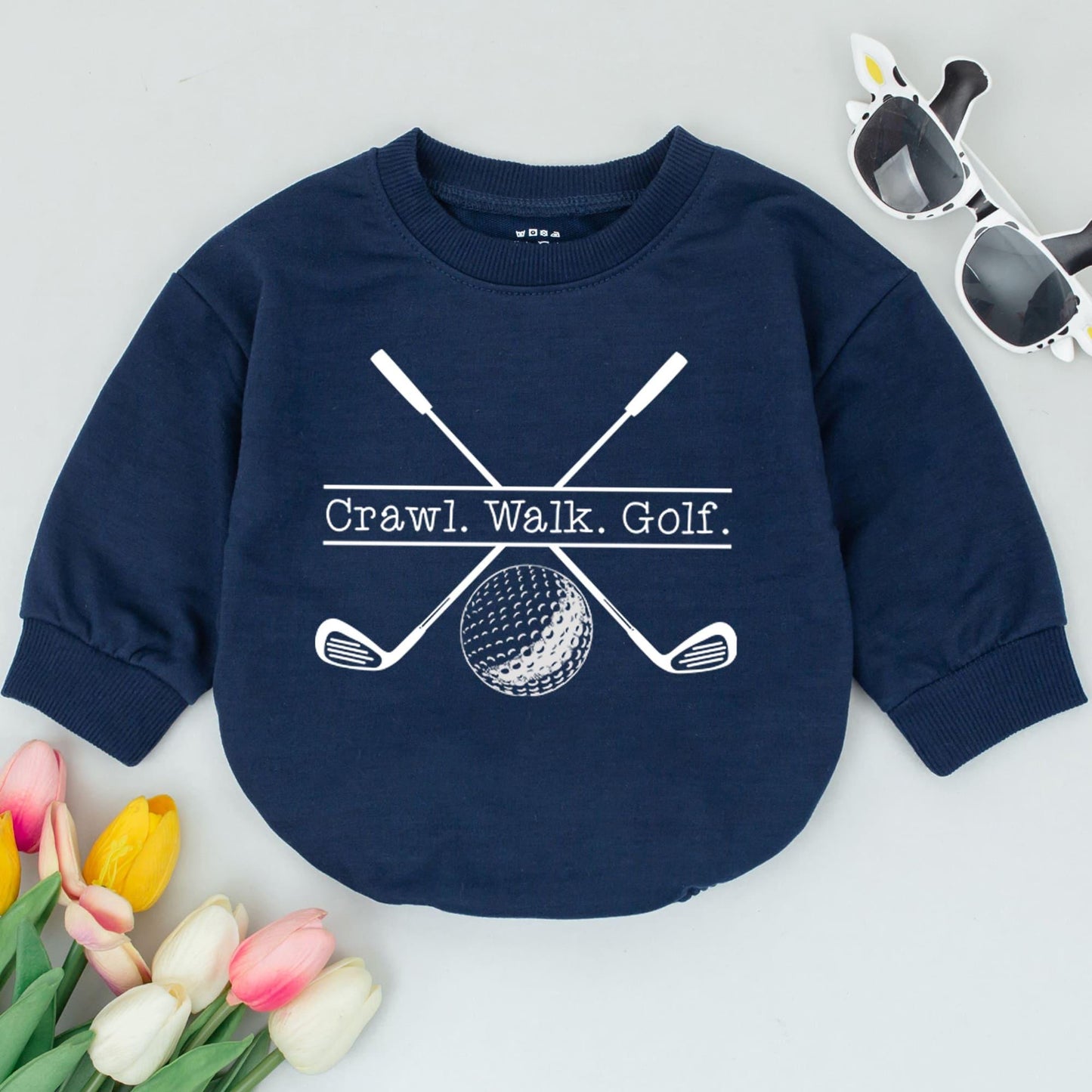 Crawl Walk Golf Baby Romper Funny Golfer Newborn Bodysuit Gift Set Cute Baby Shower Present Golfing Buddy Dad's Caddy Outfit Father's Day Clothes 134
