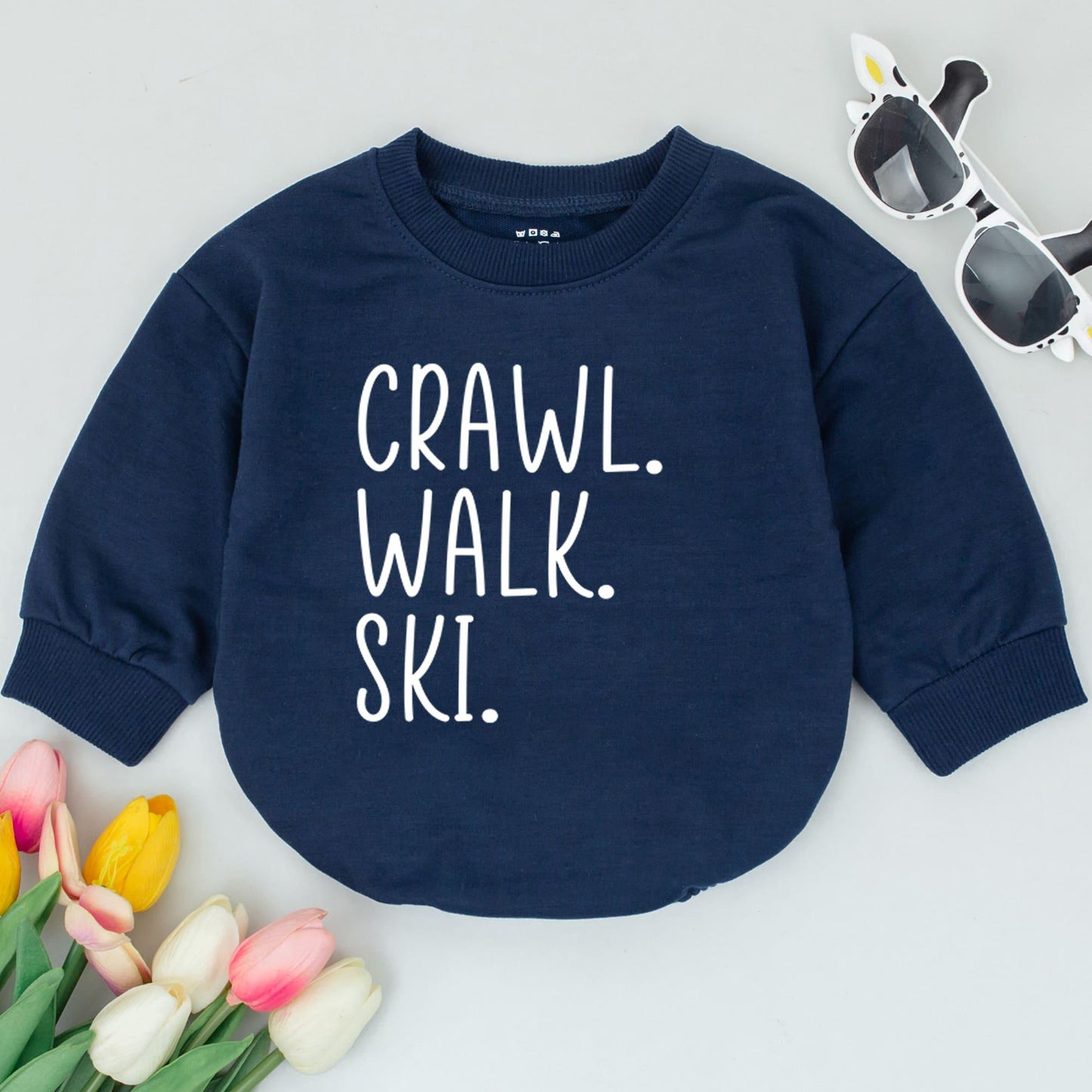 Crawl Walk Ski Baby Romper Skiing Lover Newborn Bodysuit Pregnancy Reveal Gift Adventure Baby Clothes Modern Minimalist Design Soft Cotton for Boys Girls