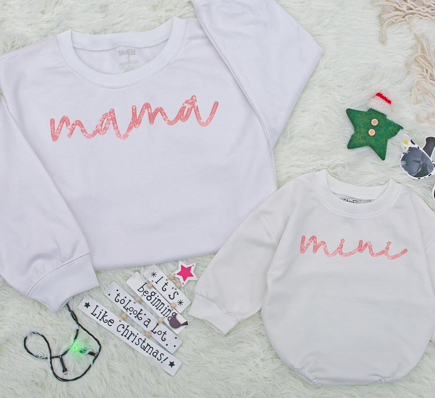 Sparkly Mama and Mini Sequin Sweatshirt Set - Matching Mom & Baby Bling Outfits, Christmas Glitter Family Romper Gift - Merry Mini Holiday Style
