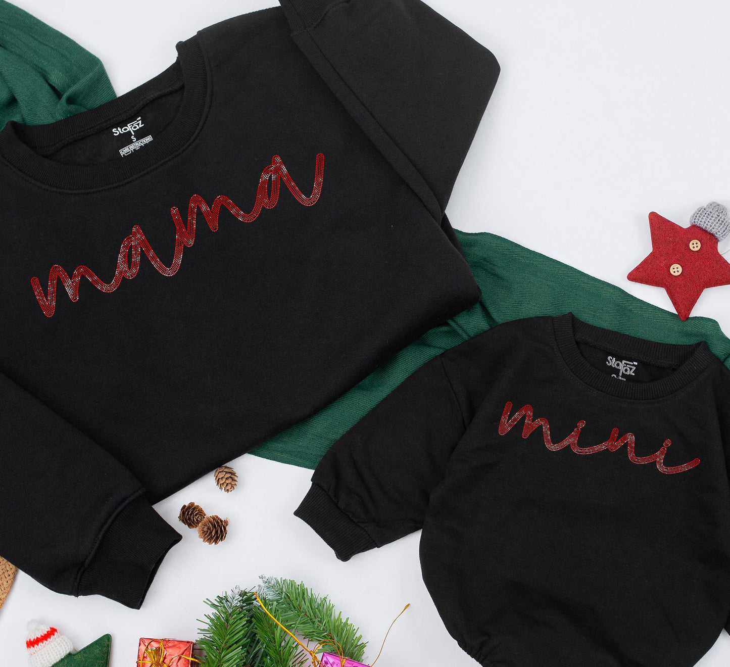Sparkly Mama and Mini Sequin Sweatshirt Set - Matching Mom & Baby Bling Outfits, Christmas Glitter Family Romper Gift - Merry Mini Holiday Style