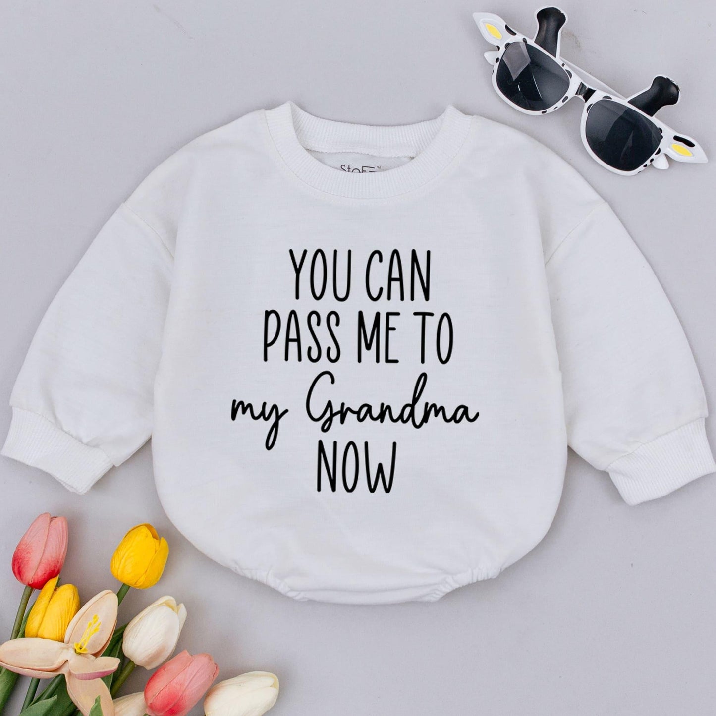 You Can Pass Me To My Grandma Now Baby Romper Funny Newborn Gift for New Grandma Pregnancy Reveal Baby Shower Outfit